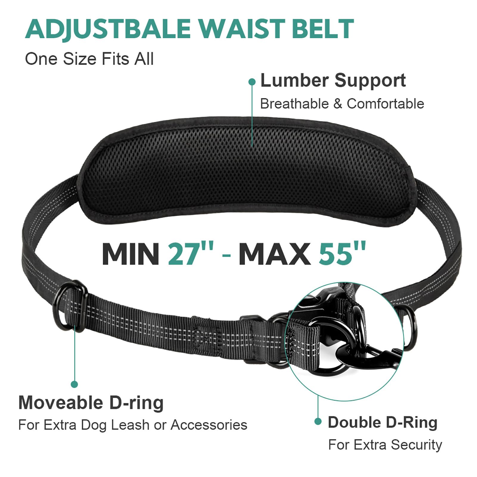 Yicostar Retractable Bungee Dog Leash with Padded Handles - Mint Green, Nylon, for Medium & Large Dogs