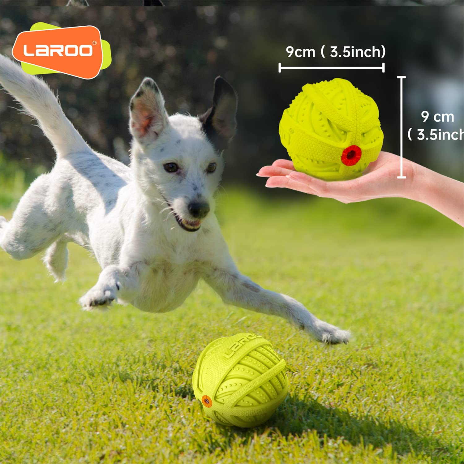 Laroo Squeaky Dog Ball Toy,Durable Natural Rubber Squeaker Ball Throwing Training,Teeth Cleaning Chew Toy For Pet Medium And Large Dogs (9Cm Green)