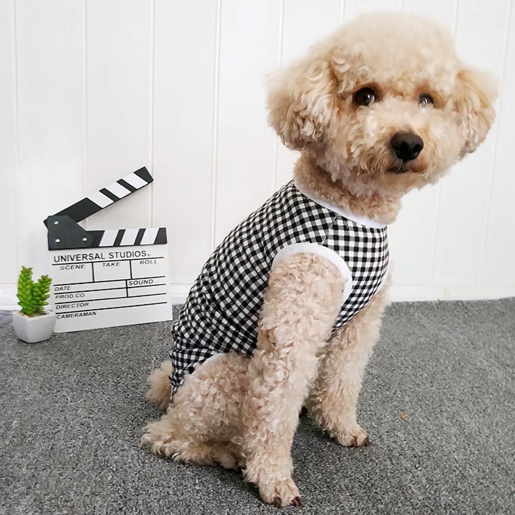 Dogs Recovery Suit Post Surgery Shirt For Puppy, Wound Protective Clothes For Little Animals(Black White Plaid-Xl)