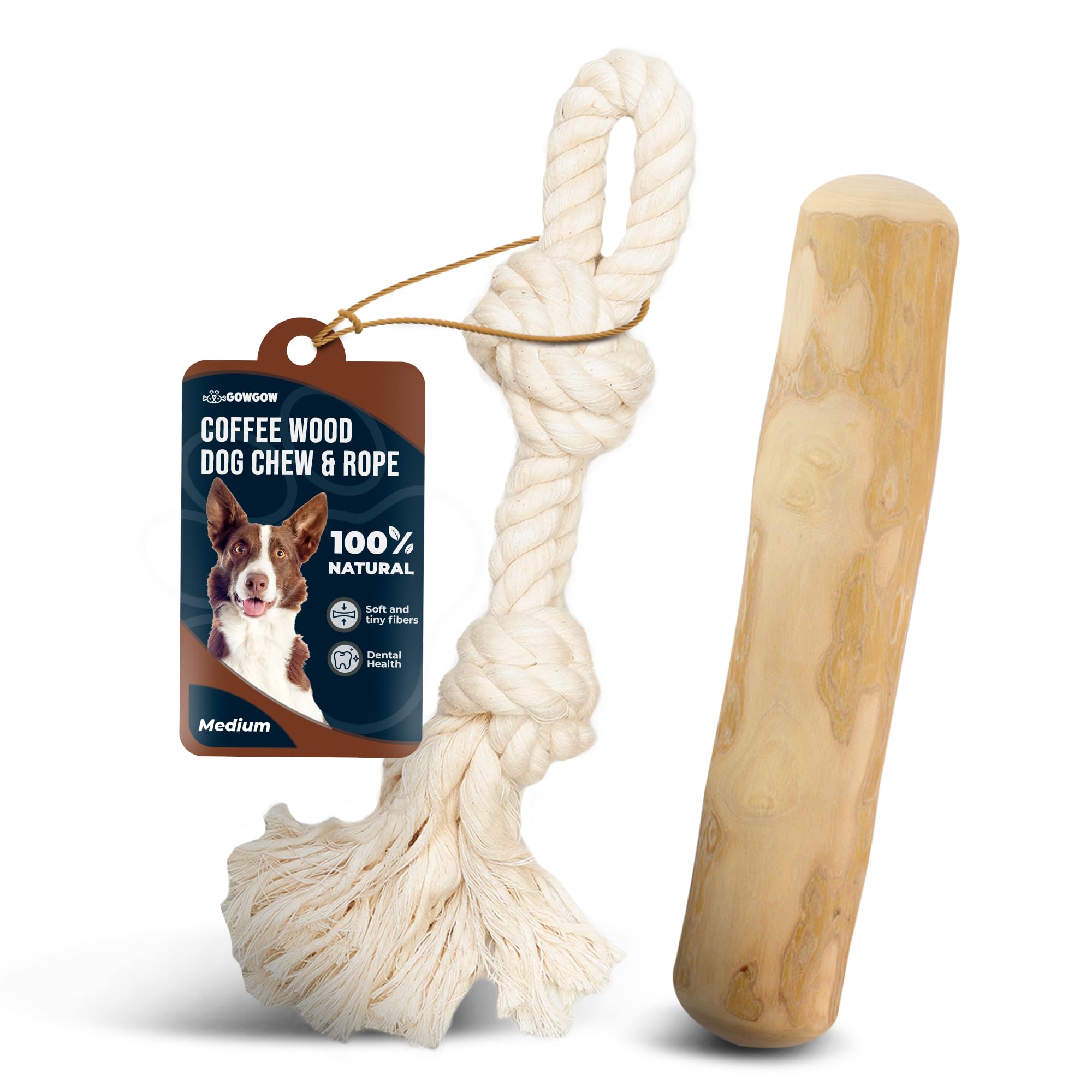 Gowgow Real Coffee Wood Chews For Dogs & Dog Rope Toys, 100% Natural Chew For Dogs - Organic Stick For Teeth Cleaning, Training 