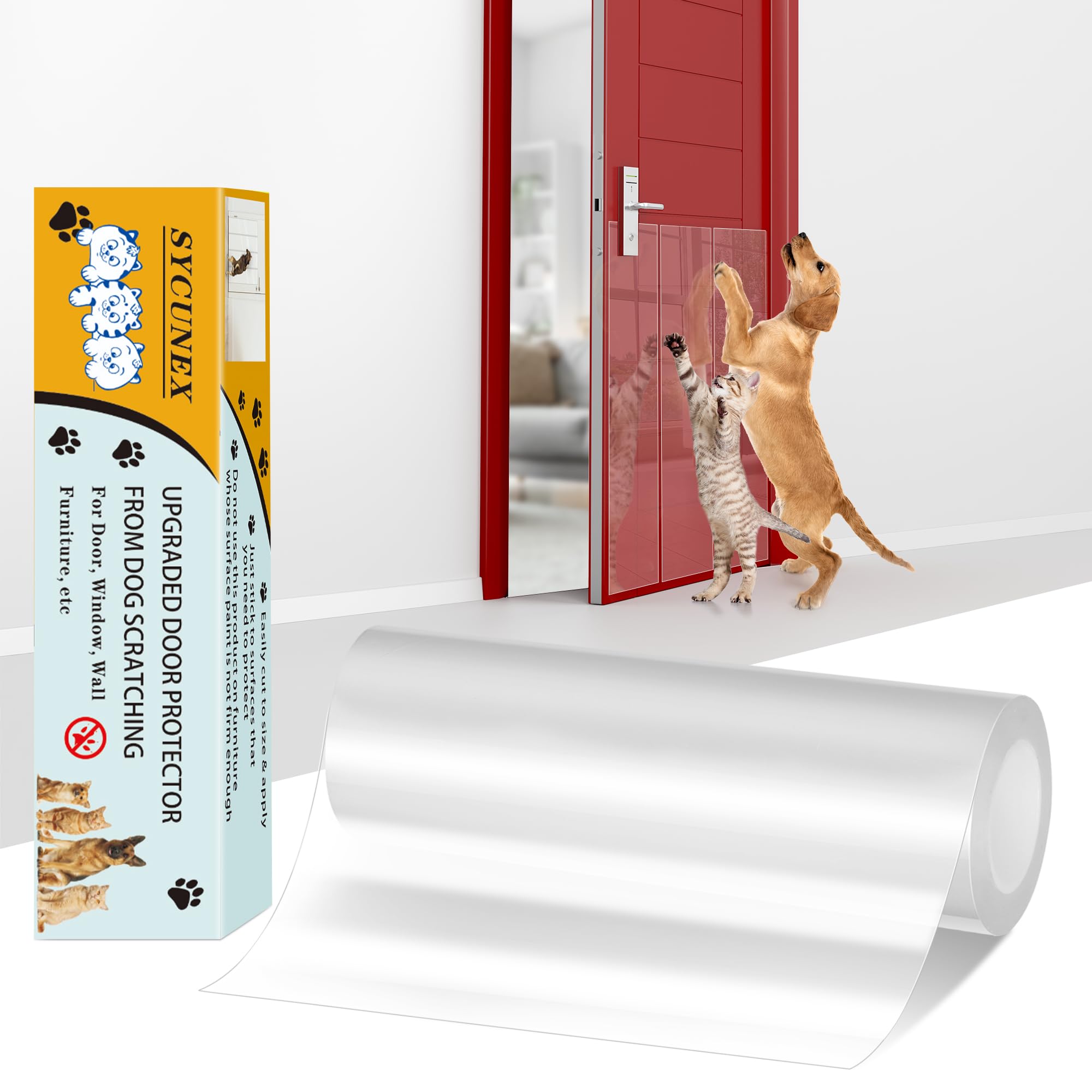 Enhanced Door Protector: Thick Clear Heavy-Duty Anti-Scratch Guard - Flexible Pet Scratch Shield For Doors, Furniture, Windows, And Walls, Easy To Install And Clean (9.4' W X 118' L)