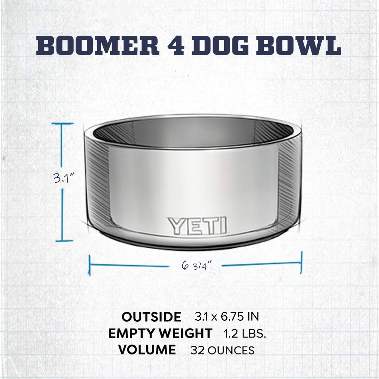 YETI Boomer 4, Stainless Steel, Non-Slip Dog Bowl, Holds 32 Ounces, Charcoal