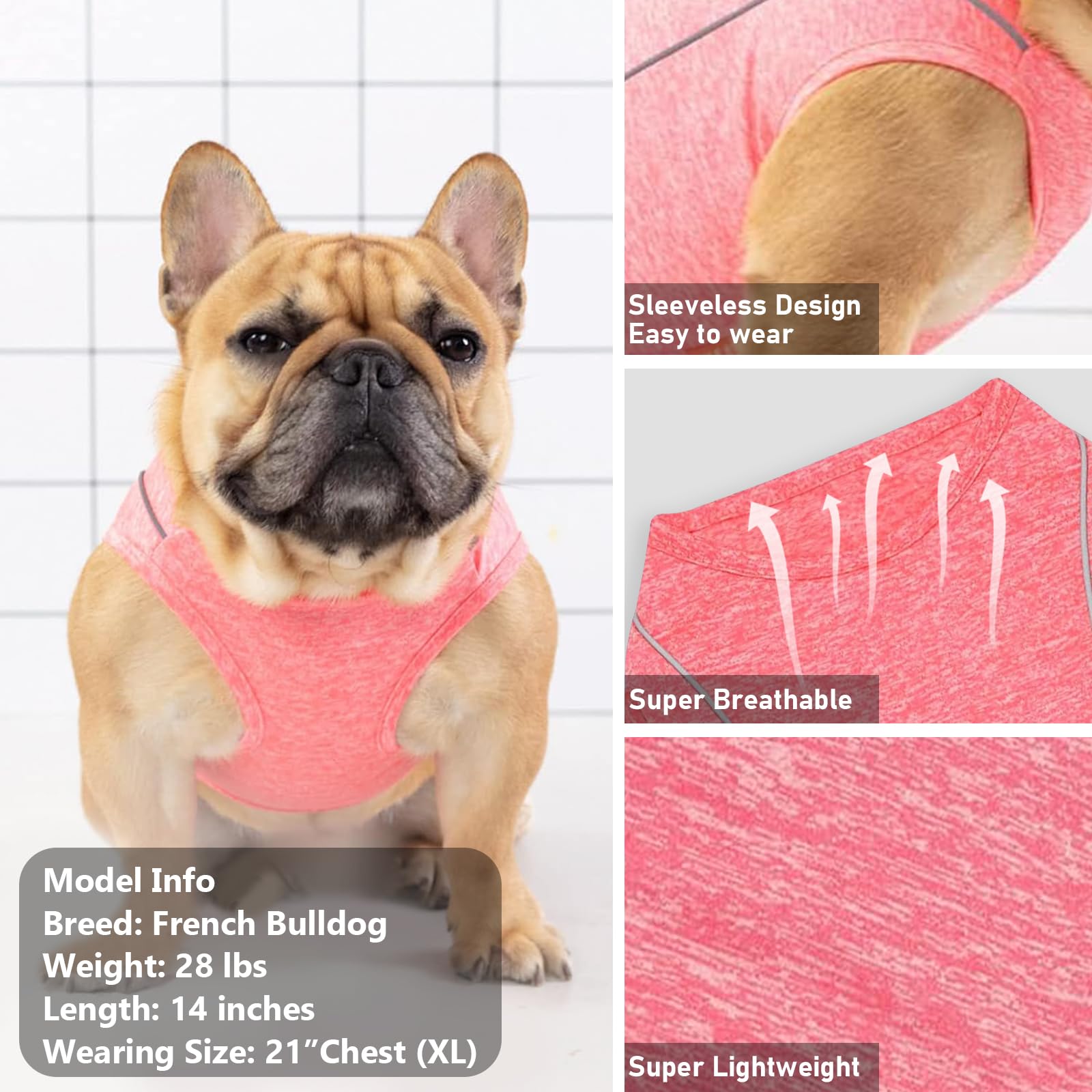 Kyeese Dog Shirts Quick Dry Reflective Lightweight Soft Pet T-Shirt Tank Top Breathable Sleeveless Vest Stretchy Dog Tee Shirts