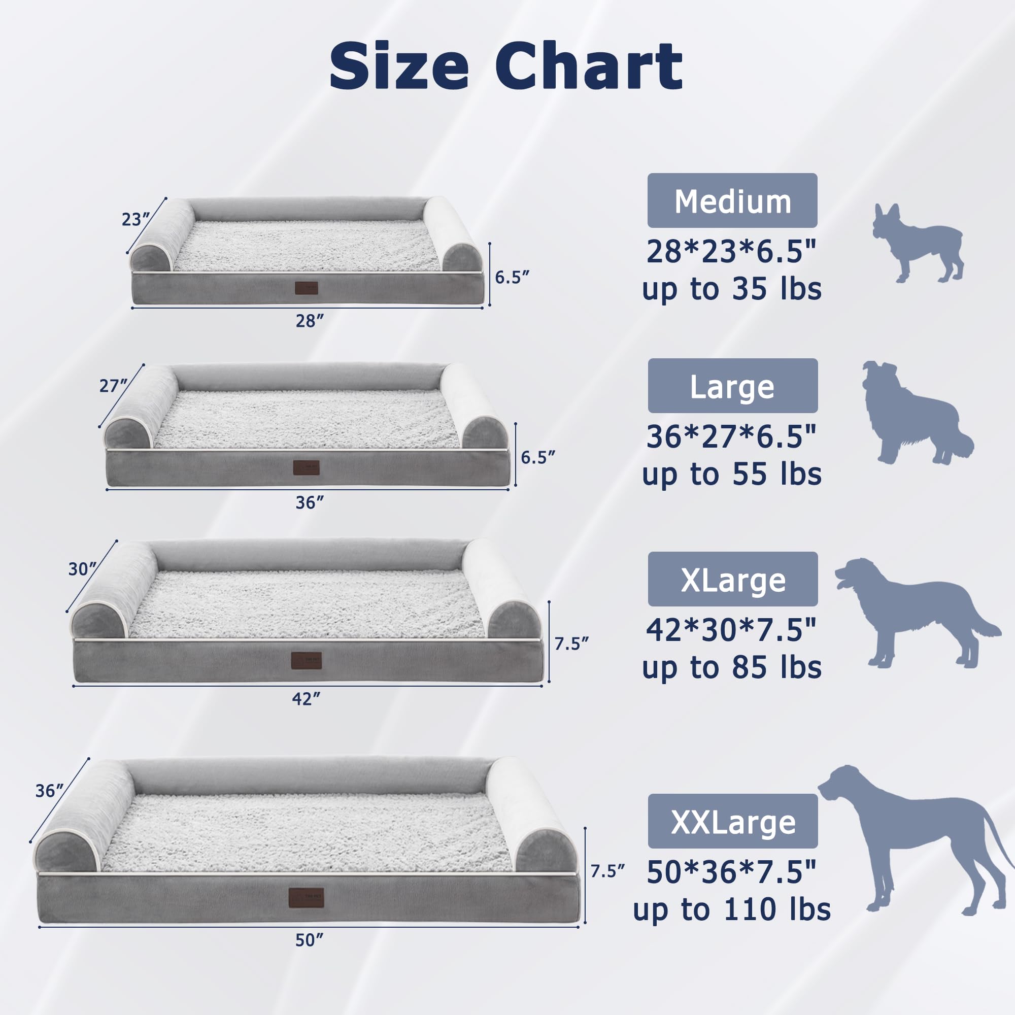 Western Home Dog Beds Large Sized Dog, Orthopedic Large Dog Bed With Waterproof Lining, Removable Washable Cover And Nonskid Bottom, Medium Dog Couch Bed, Grey