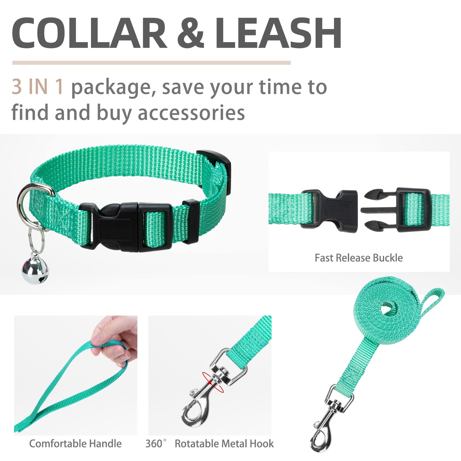 Pupteck Adjustable Dog Harness Collar And Leash Set Step In No Pull Pet Harness For Small Medium Dogs Puppy And Cats Outdoor Walking Running, Soft Mesh Padded Reflective Vest Harnesses, Solid Green M