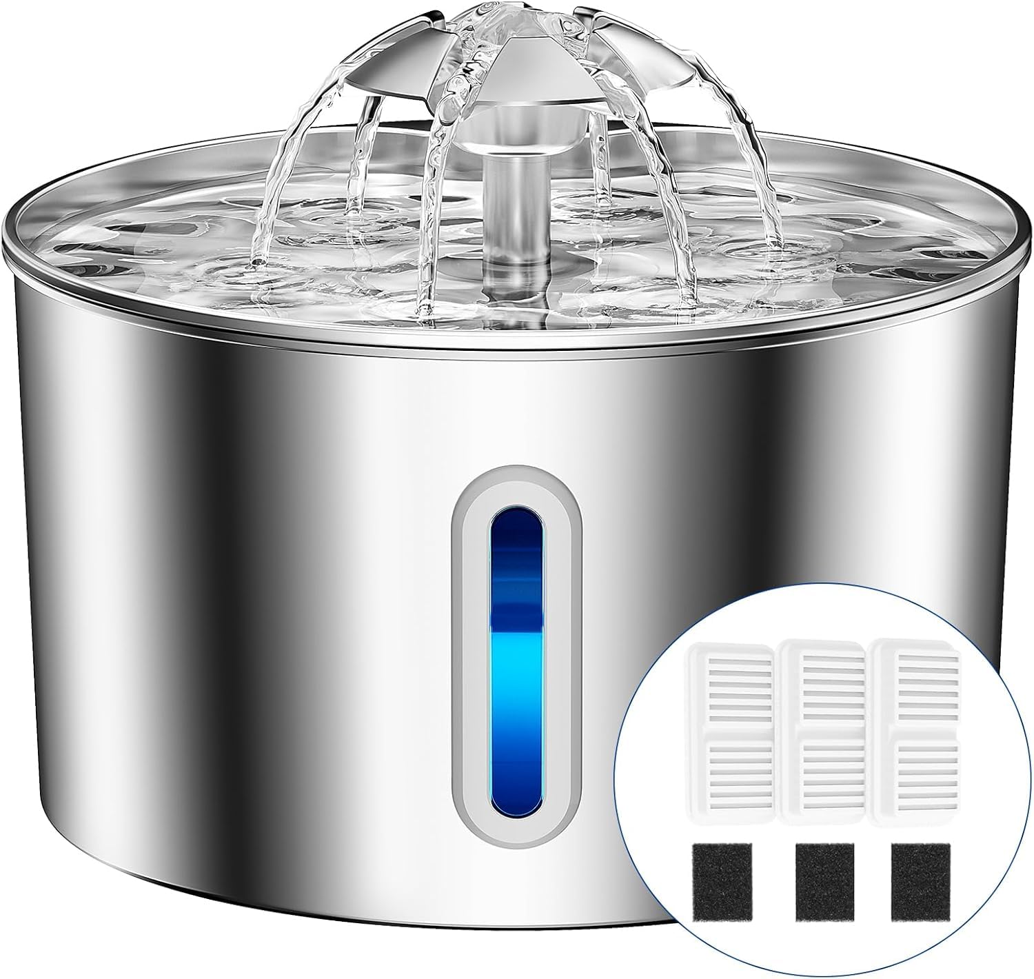Cat Water Fountain Stainless Steel - 74oz/2.2L Pet Dog Water Dispenser Automatic Silent Cats Dispenser for Drinking Indoor Metal