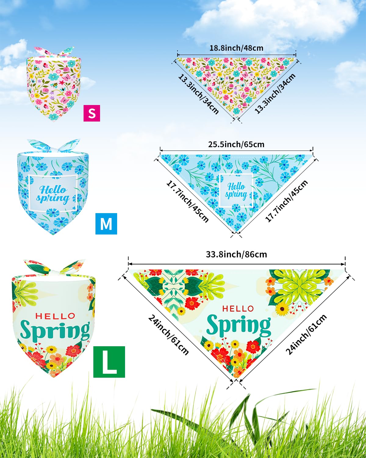 Pet Show 15 Pack Spring Dog Bandanas Bulk Large Medium Small 3 Mixed Sizes Floral Dogs Head Scarves Puppy Triangle Bibs Kerchief