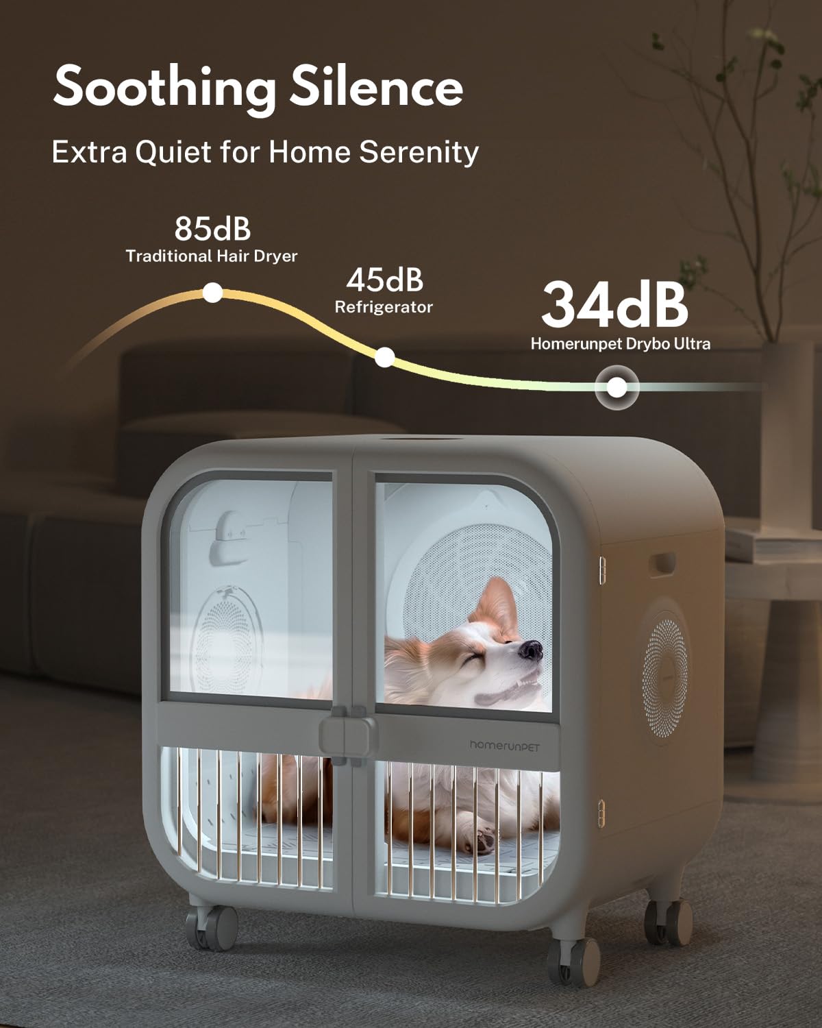 Homerunpet Drybo Ultra Pet Dryer Box - Ultra Quiet, Smart Temperature Control, 360 Efficient, 4 Locking Swivel Casters For Dogs,