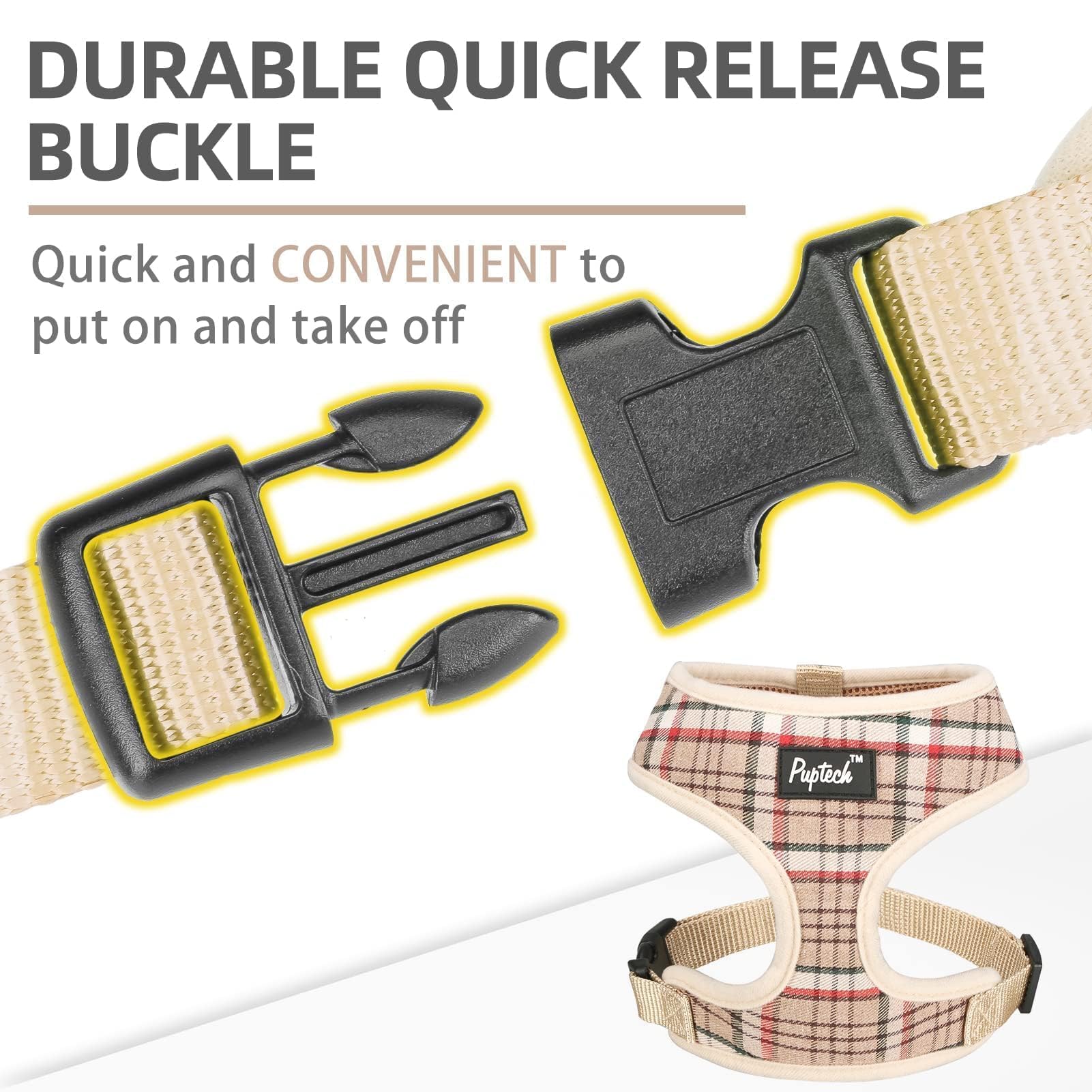 PUPTECK Soft Mesh Dog Harness and Leash Set Pet Puppy Cat Comfort Padded Vest No Pull Harnesses, Khaki, M
