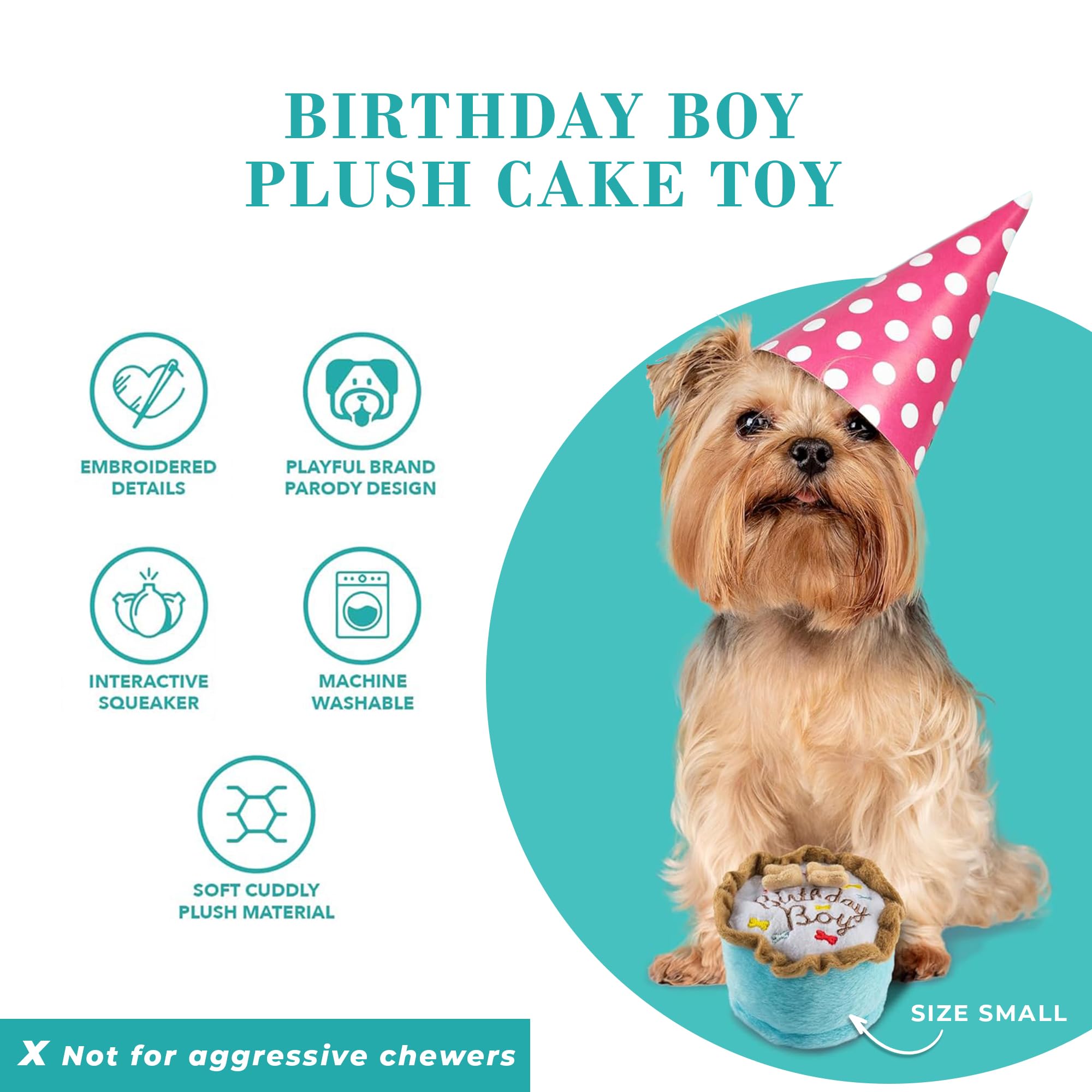Haute Diggity Dog Birthday Boy Cake, Plush Designer Dog Toys with Interactive Squeaker, Stimulating Pet Enrichment, Machine-Wash