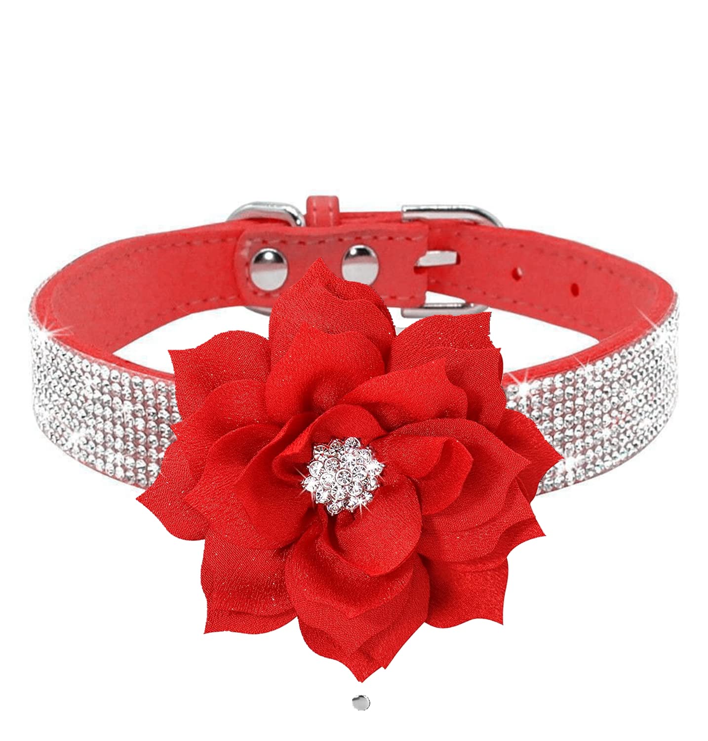 Haoyueer Cute Dazzling Sparkling Soft Suede Leather Dog Rhinestone Collar Crystal Diamond Pet Dog Puppy Collar (Red, L)