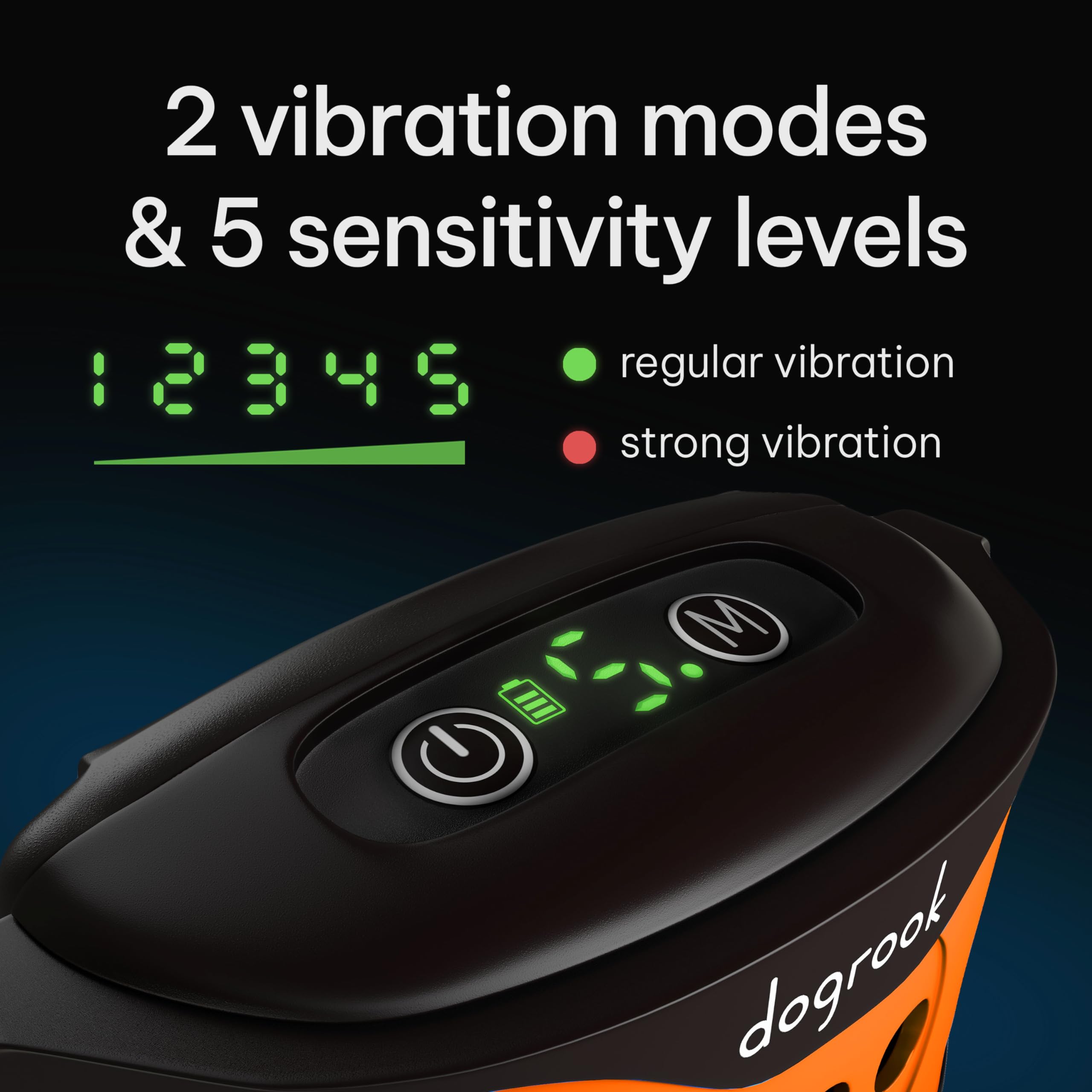 DogRook Dog Bark Collar - Rechargeable, Waterproof, No Shock, Adjustable 8-110 lbs, Orange, 5 Sensitivity Levels for All Dogs