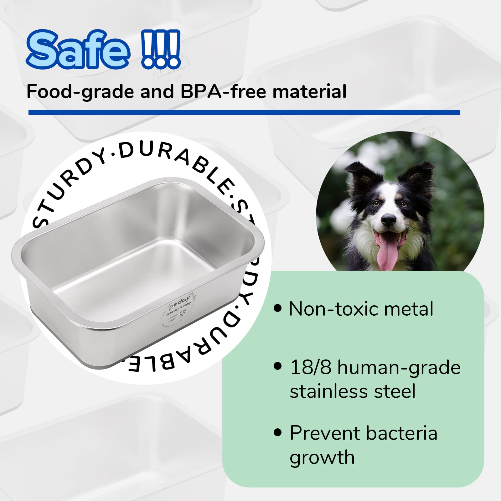 PEDAY 1.2 Gallon Large Dog Water Bowl, 18/8 Human Grade Stainless Steel - Silver Nonslip