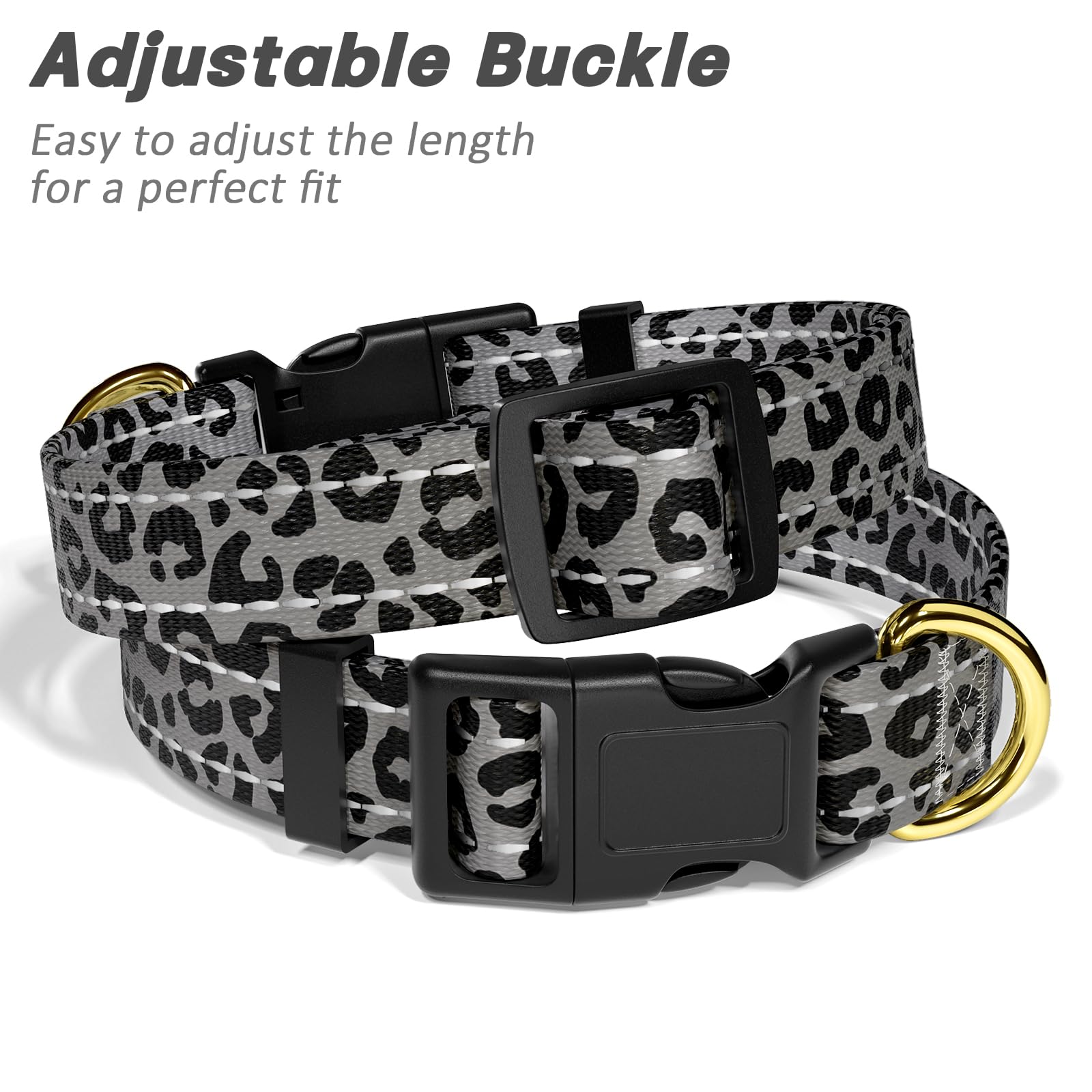 Tmoodel Reflective Dog Collar For Small Dogs Cats, Cute Leopard Style Adjustable Heavy-Duty Nylon Puppy Collar For Boy And Girl