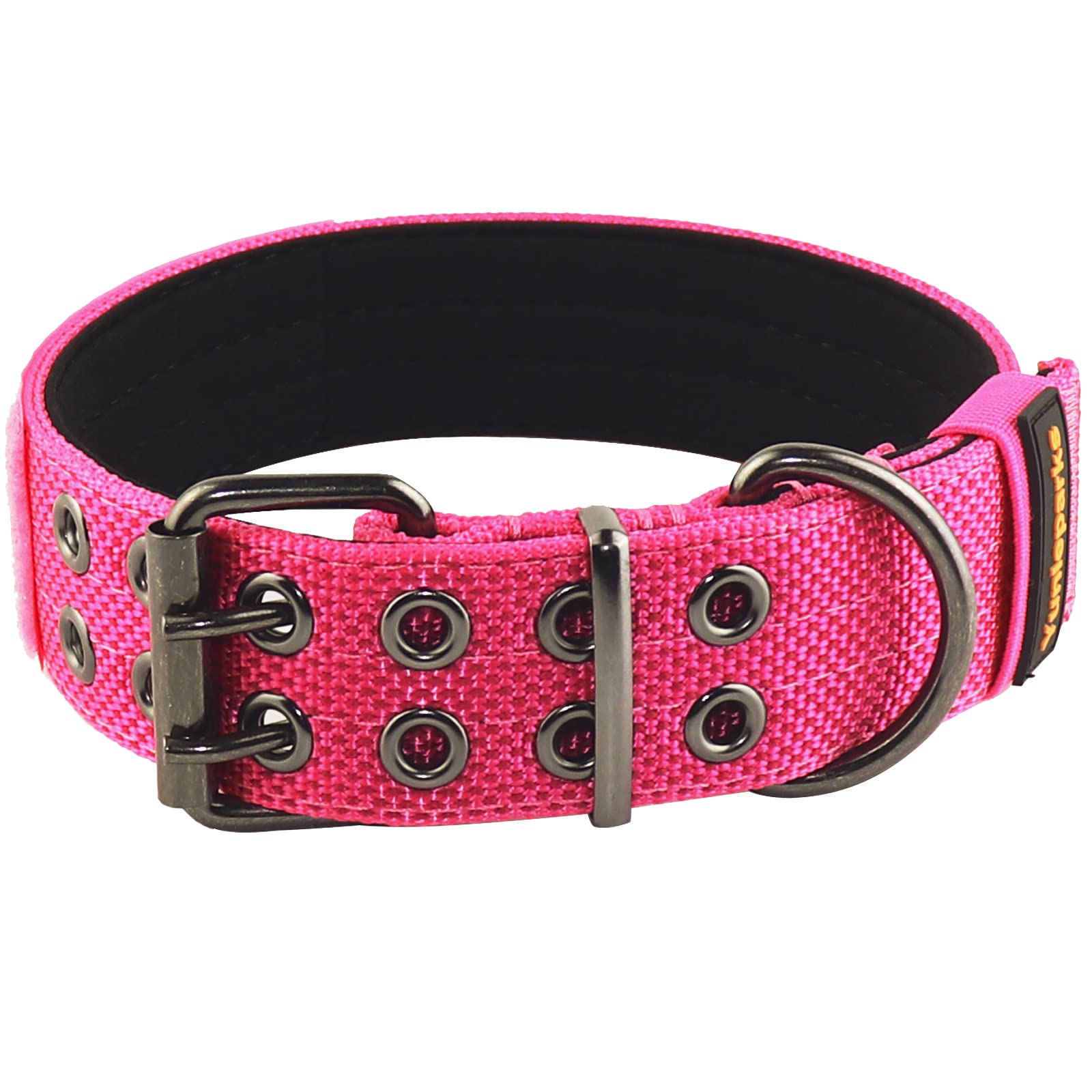 Yunleparks Tactical Collar For Medium Large Dogs, Heavy Duty Metal Buckle, Soft Neoprene Padded, Nylon Wide(X-Large, Pink)
