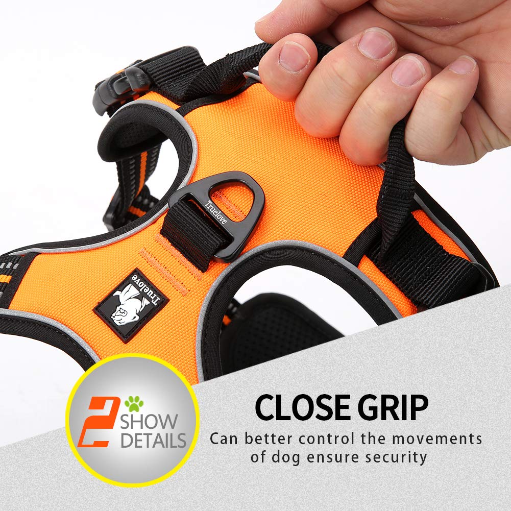 Juxzh Soft Front Dog Harness .Best Reflective No Pull Harness With Handle And 2 Leash Attachments Orange