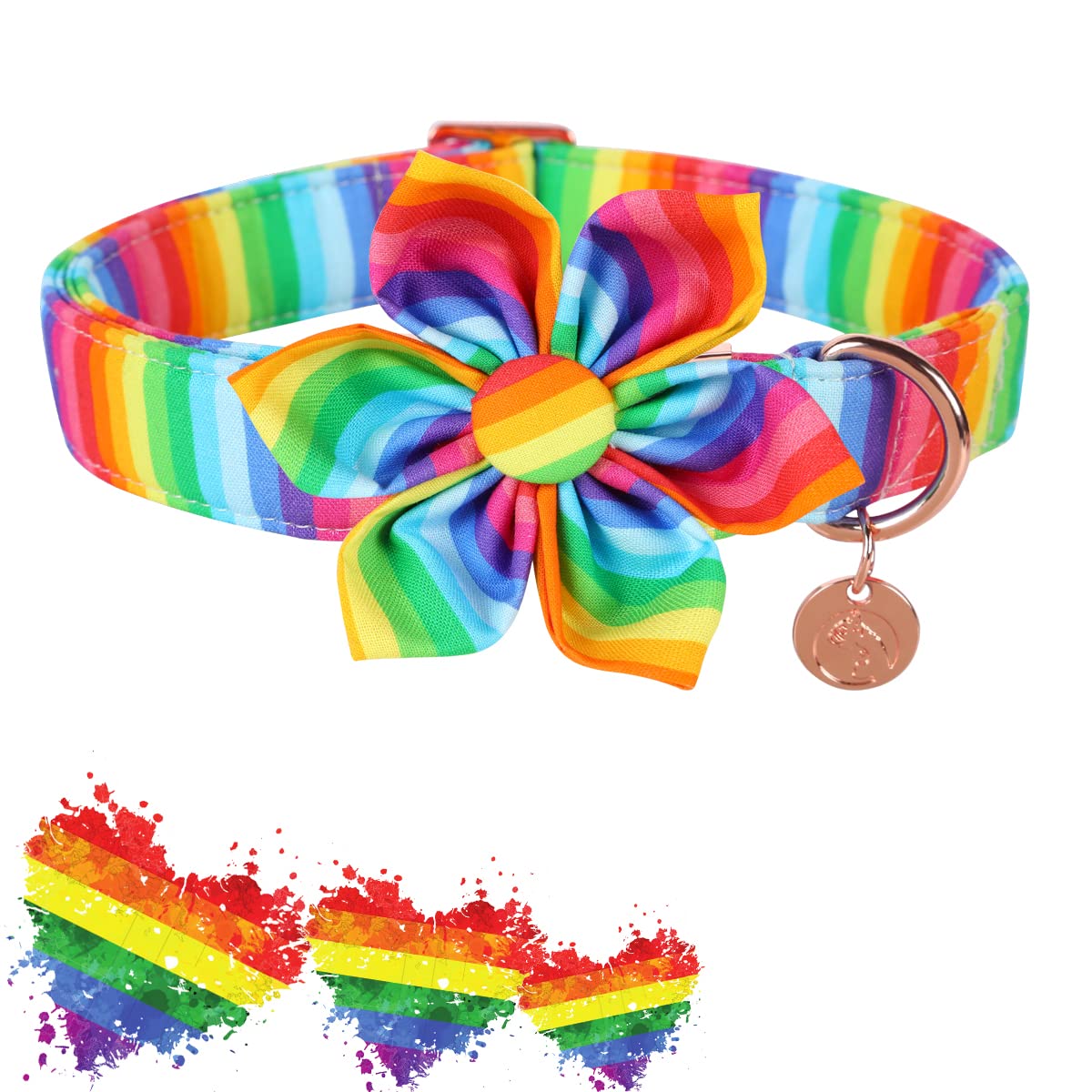 Dogwong Cotton Pride Dog Collar, Rainbow Lgbtq Dog Collar Puppy Pet Collar For Small Medium Large Dog