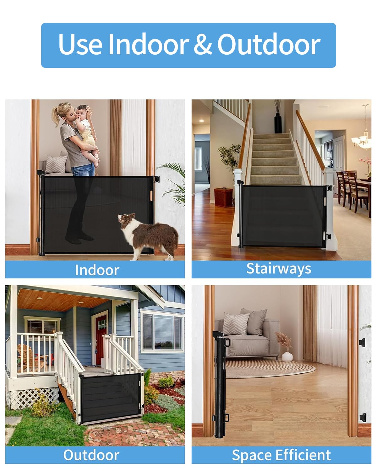 Veraste Retractable Baby Gate,Mesh Baby Gate Or Mesh Dog Gate,33' Tall,Extends Up To 55' Wide,Child Safety Gate For Doorways, Stairs, Hallways, Indoor/Outdoor(Black,33'X55'