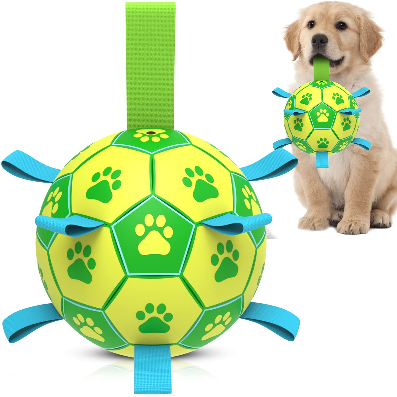 Qdan Dog Toys Soccer Ball, Interactive Dog Toys For Tug Of War, Dog Tug Toy, Dog Water Toy, Durable Dog Balls For Small & Medium