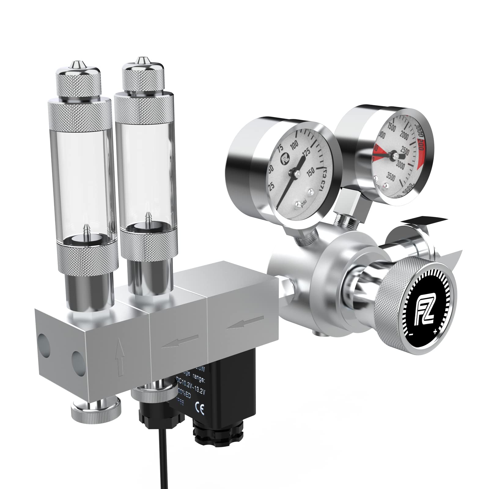 Fzone Pro Series Aquarium Dual Stage Co2 Regulator Adjustable Output Pressure With Dc Solenoid And Integrated High Precision Needle Valve And Bubble Counter