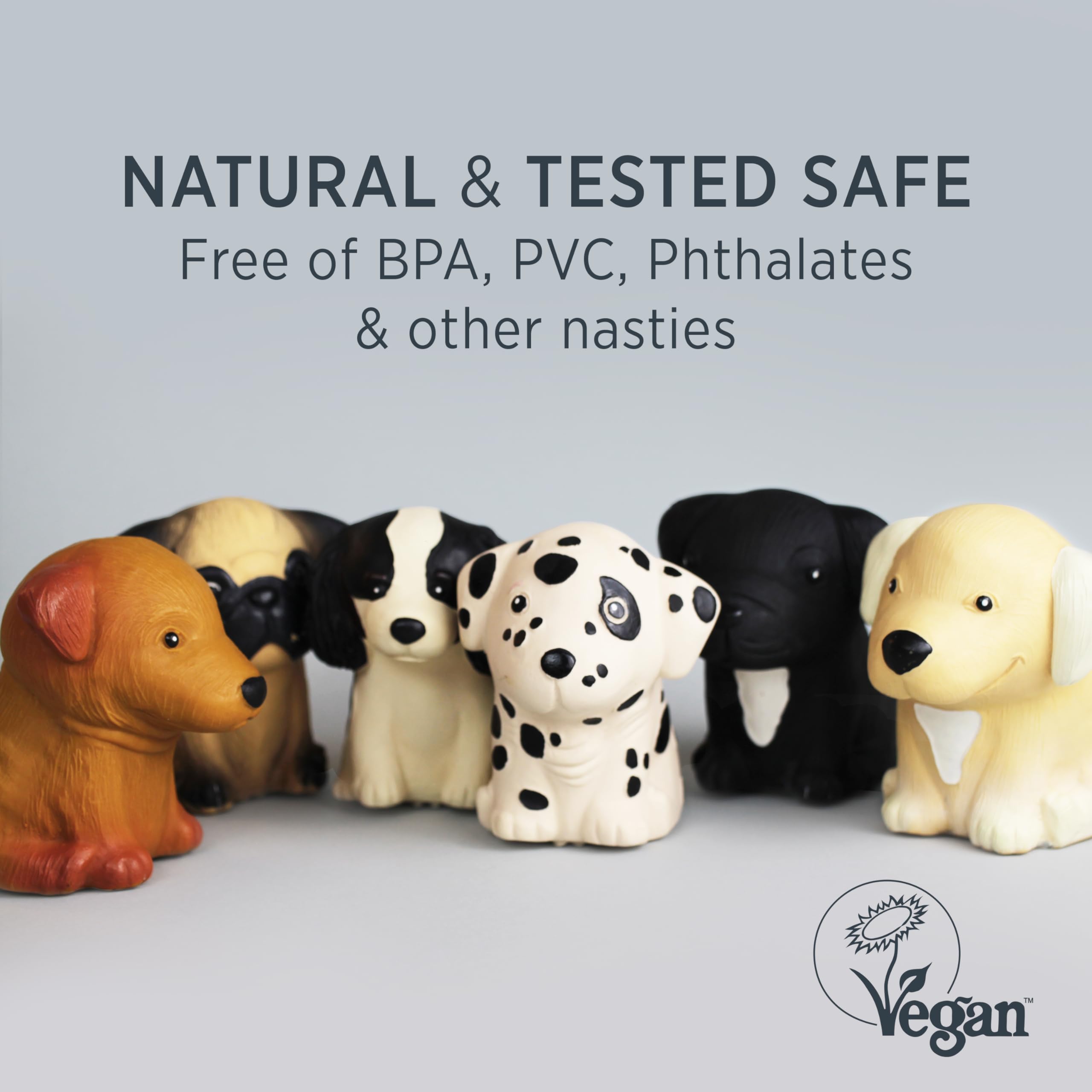 Hevea Pug Breed Collection Dog Chew Toy - Natural Rubber Teething Toy For Puppies, Small, Medium And Large Dogs - Sore Gum Relie