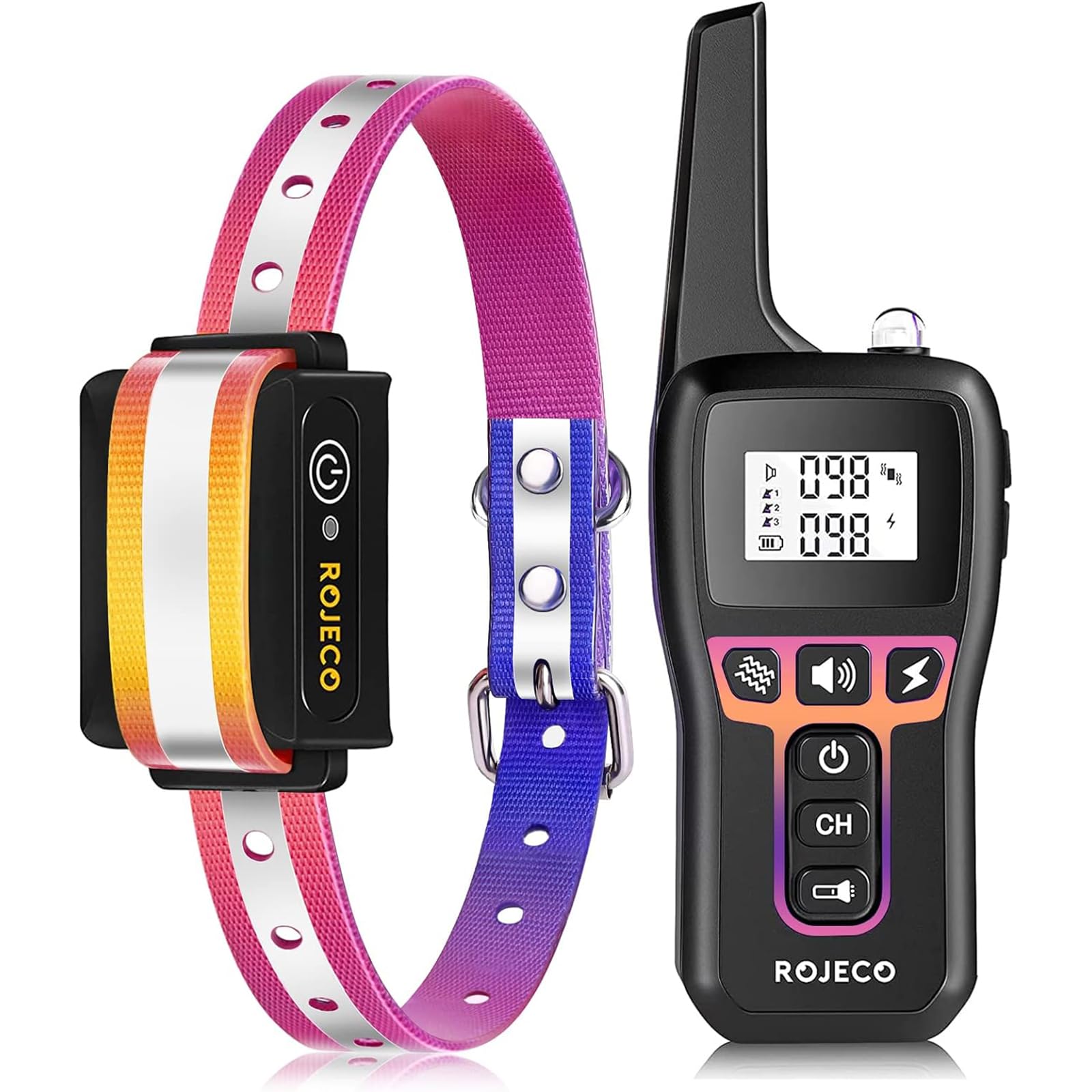 ROJECO Dog Training Collar - 3300FT Remote, IPX7 Waterproof, Rechargeable, Beep, Vibration, Shock, Adjustable, Purple