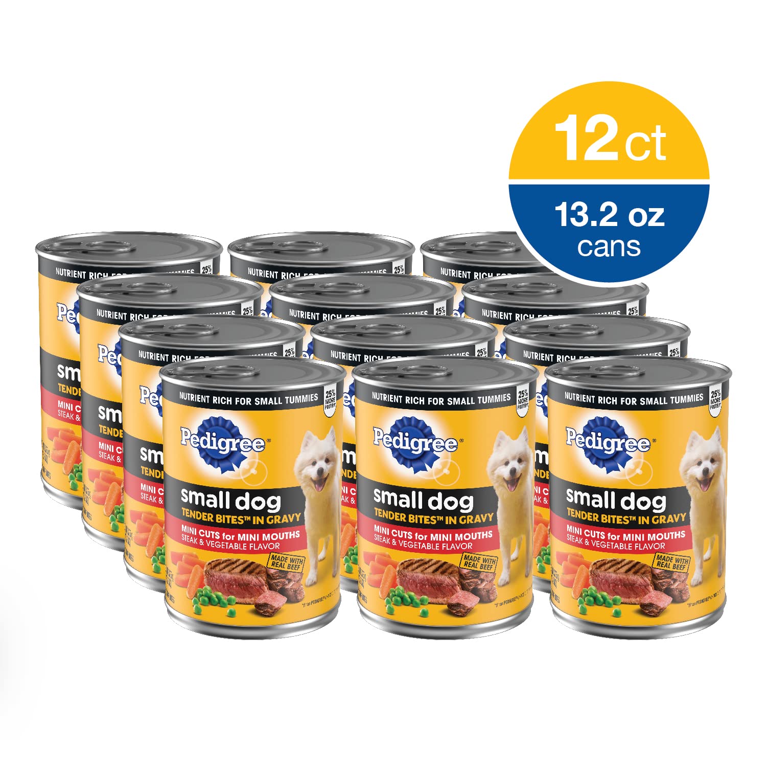 Pedigree Small Dog Tender Bites in Gravy Wet Dog Food, Steak & Vegetable Flavor, 13.2 oz. Cans (12 Count, Pack of 1)