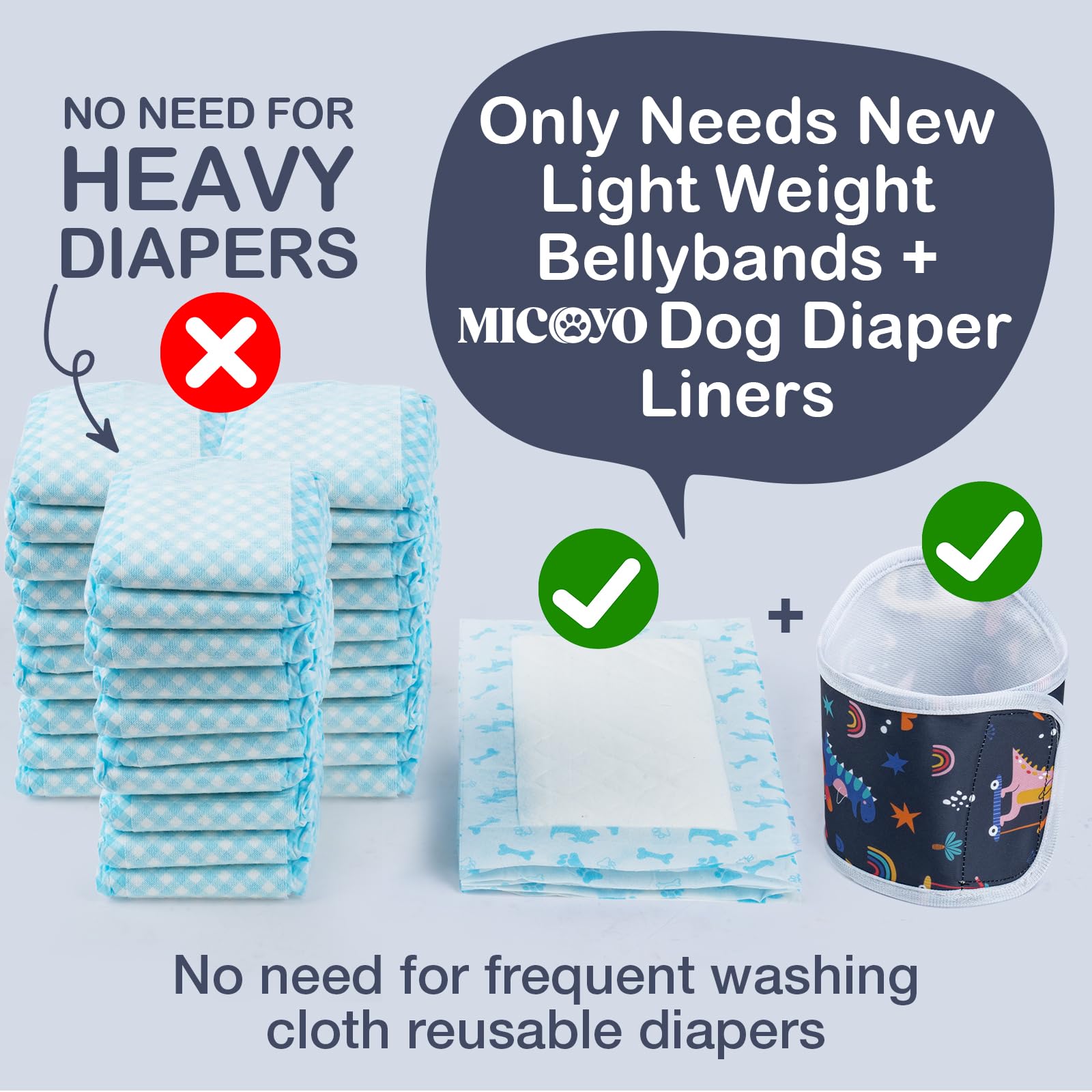 Micooyo Male Dog Diaper Lightweight Dog Wraps Washable Dogs Diapers Doggie Belly Bands For Male Dogs, Small Reusable Puppy Diape