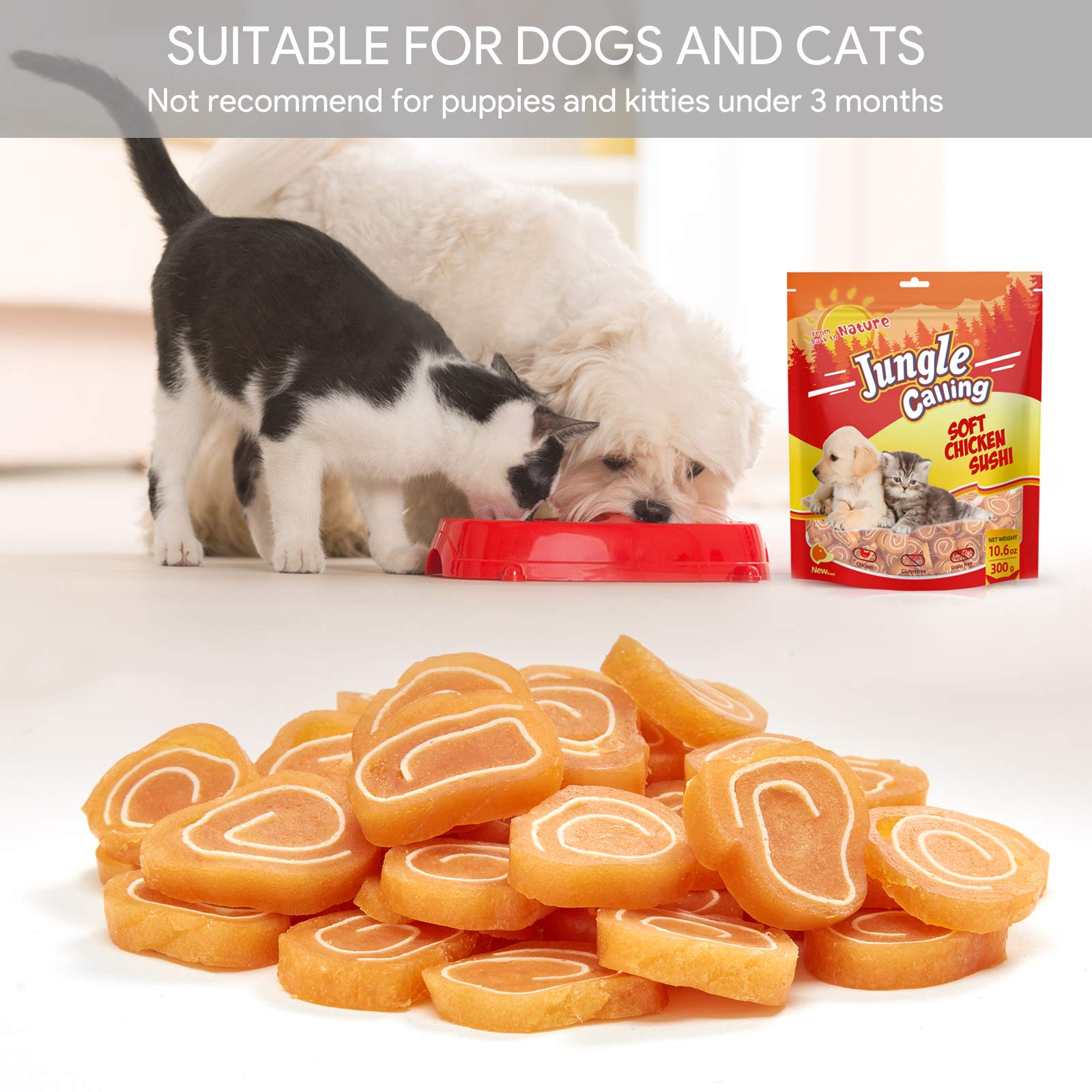 Jungle Calling Soft Chicken & Codfish Cat & Dog Treats, High Protein Pet Snacks for Small & Medium Dogs & Cats, Chewy Chicken Su