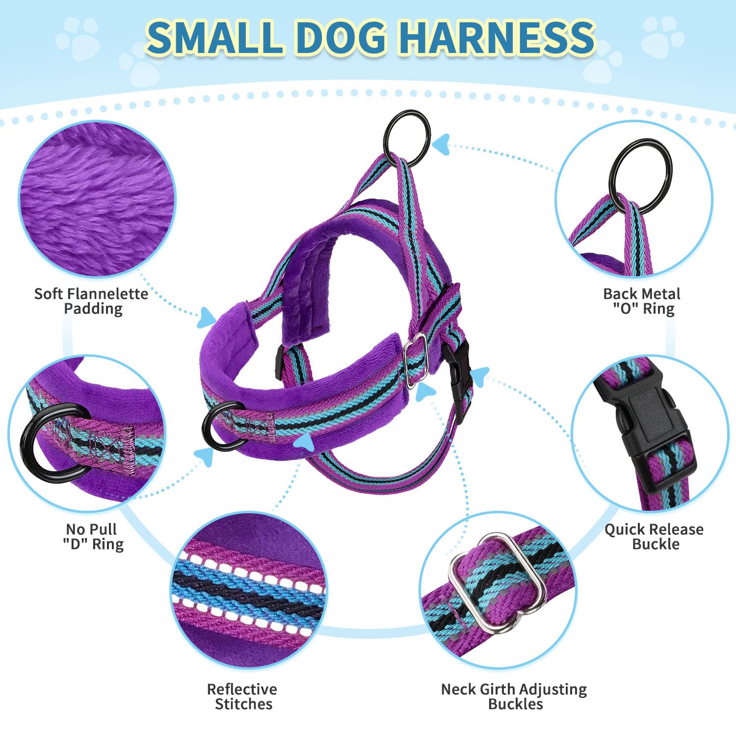 Slowton No Pull Small Dog Harness And Leash Set, Puppy Soft Vest Harness Neck & Chest Adjustable, Reflective Lightweight Harness & Anti-Twist Pet Lead Combo For Small Medium Dogs (Pu-Front Clip, S)