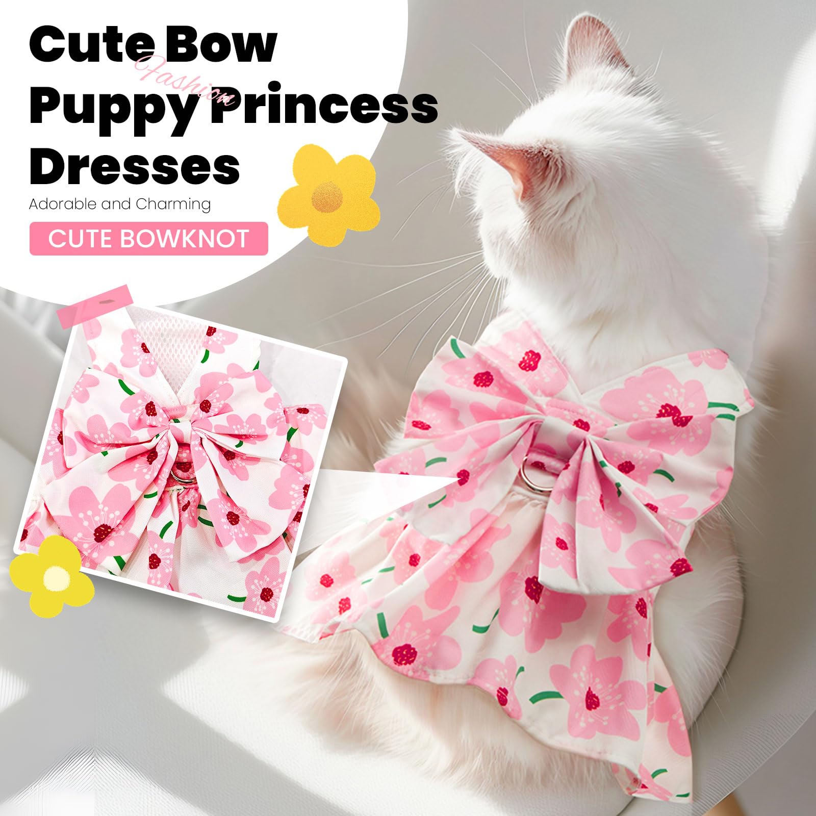 Abrrlo Cute Dog Dress Small Dog Clothes For Girls Female Puppy Outfits Pink Floral Pet Summer Clothes Bowknot Doggy Cat Princess