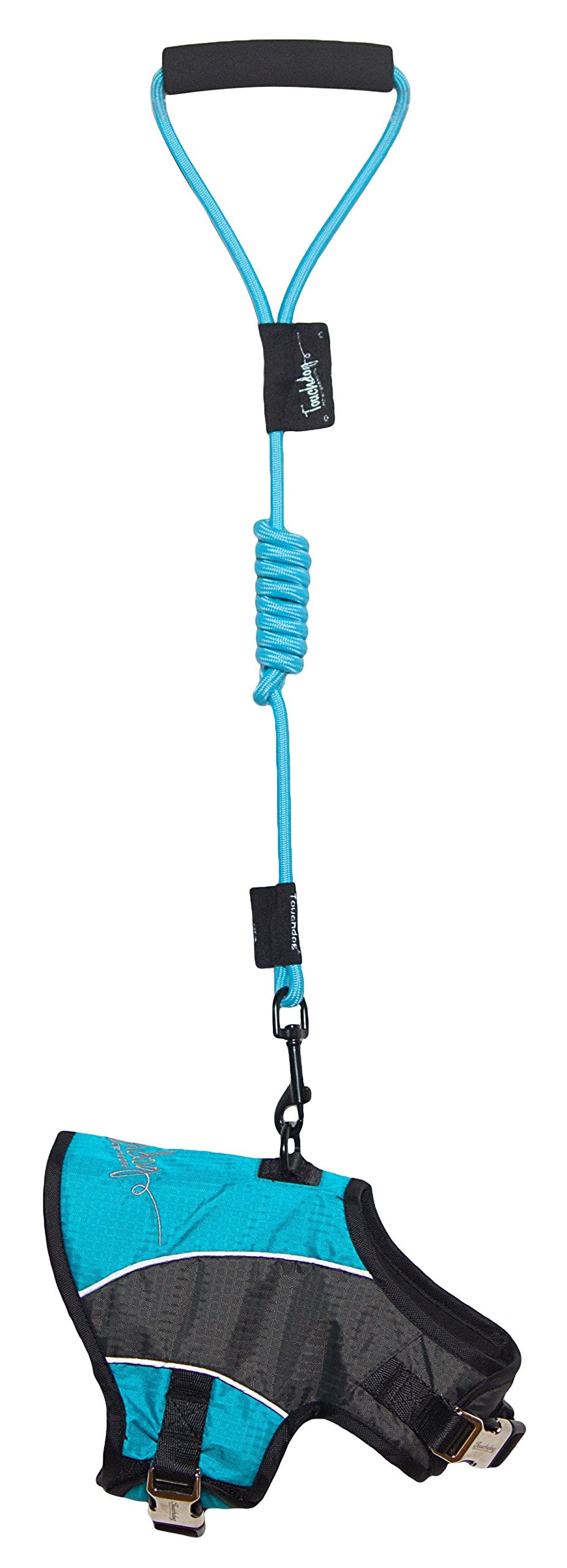 TOUCHDOG 'Reflective-Max' 2-in-1 Premium Performance Adjustable Pet Dog Harness and Leash Combination, Medium, Turquoise Blue, C