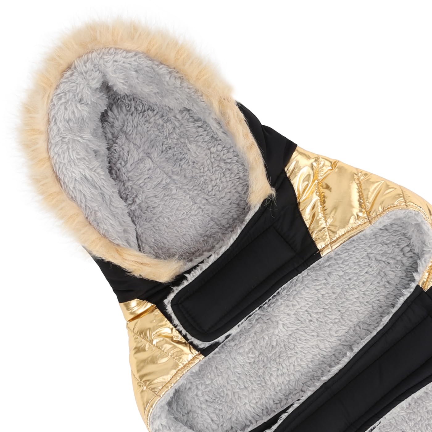Hde Dog Puffer Jacket Fleece Lined Warm Dog Parka Winter Coat With Harness Hole 90S Black And Gold Metallic - S