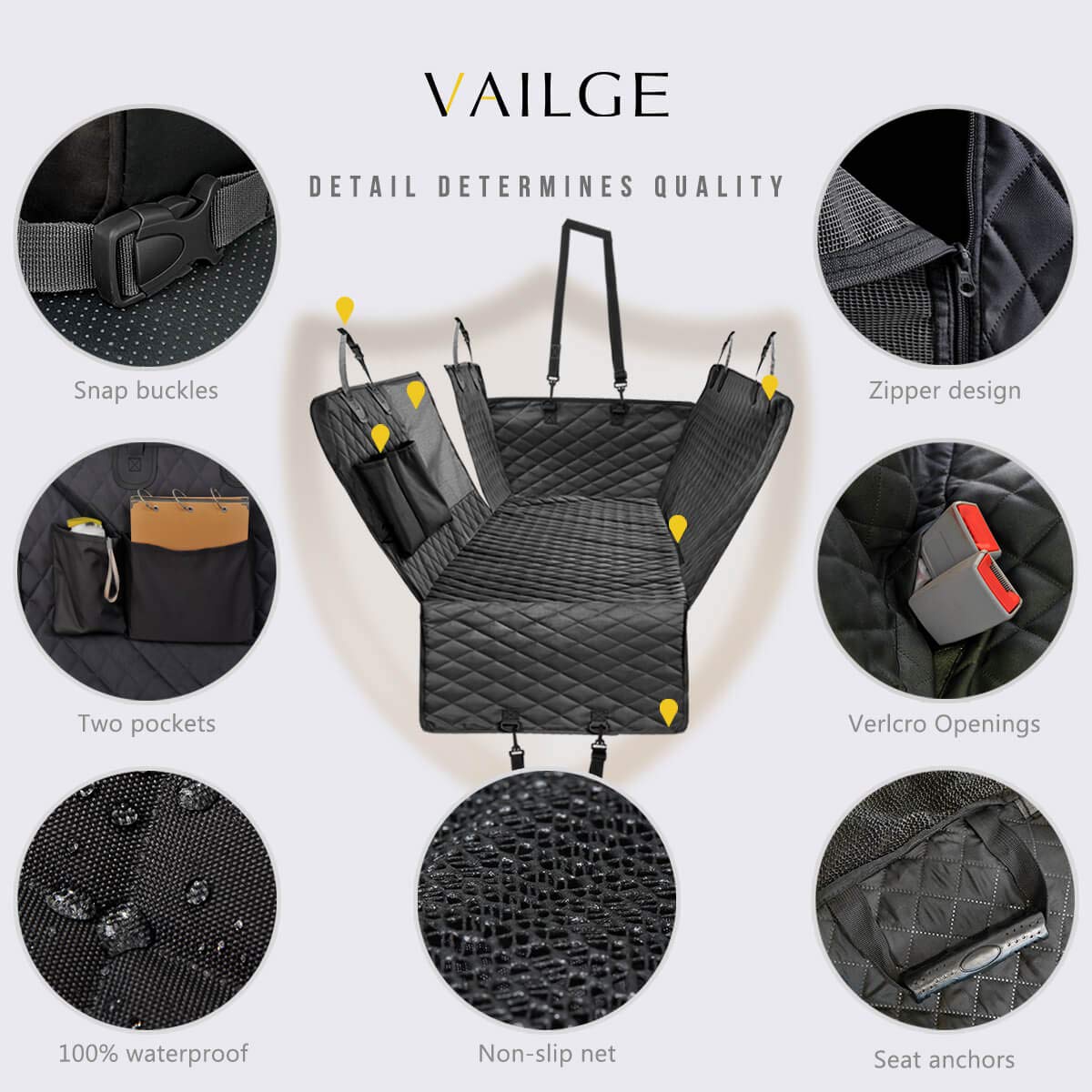 Vailge Dog Seat Cover for Back Seat, 100% Waterproof Dog Car Seat Covers with Mesh Window, Scratch Prevent Antinslip Dog Car Ham