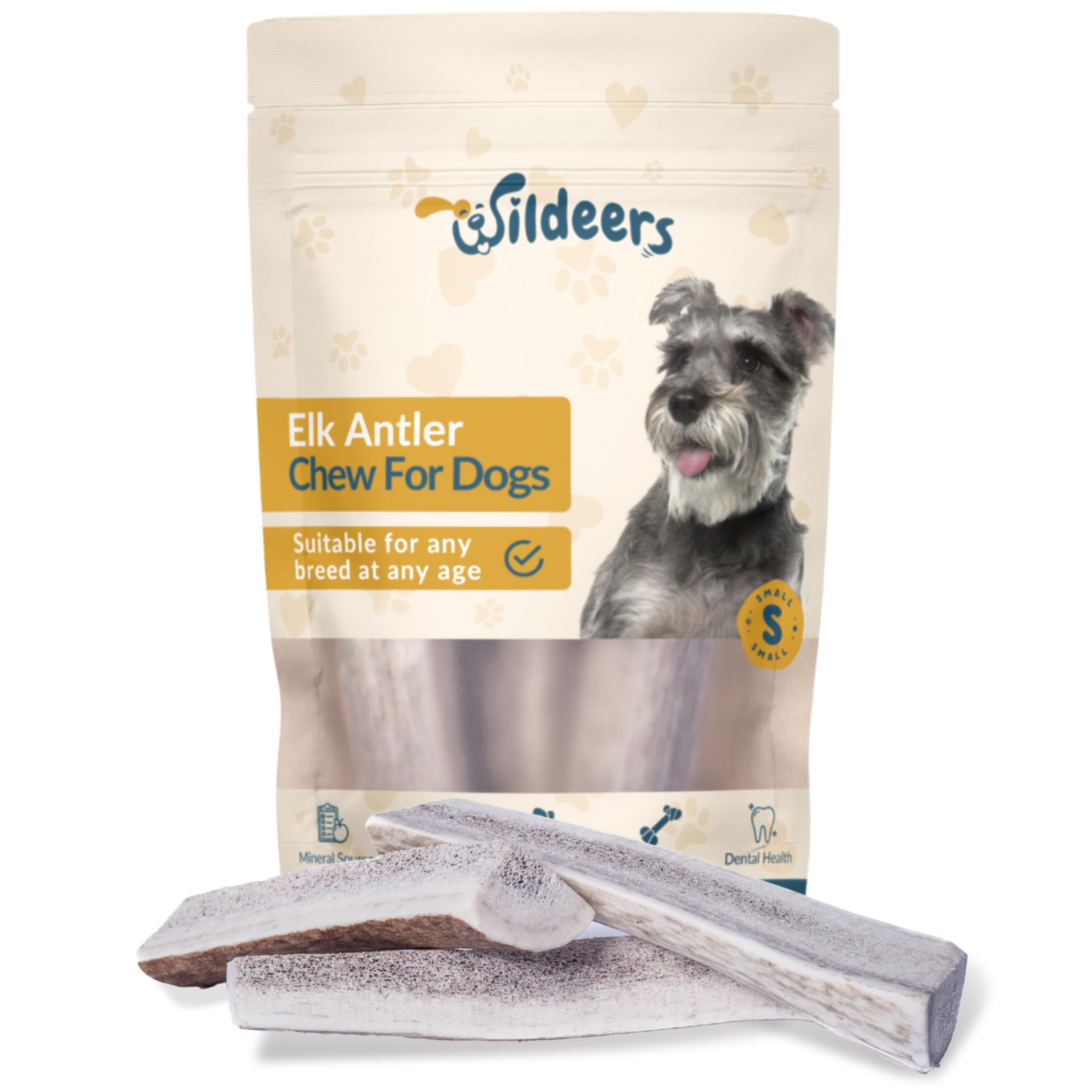 Wildeers Split Elk Antlers for Dogs, Small, 3-Pack, Made in USA, Grade A Antler Dog Chews Bones for Puppies and Small Breeds, 4-