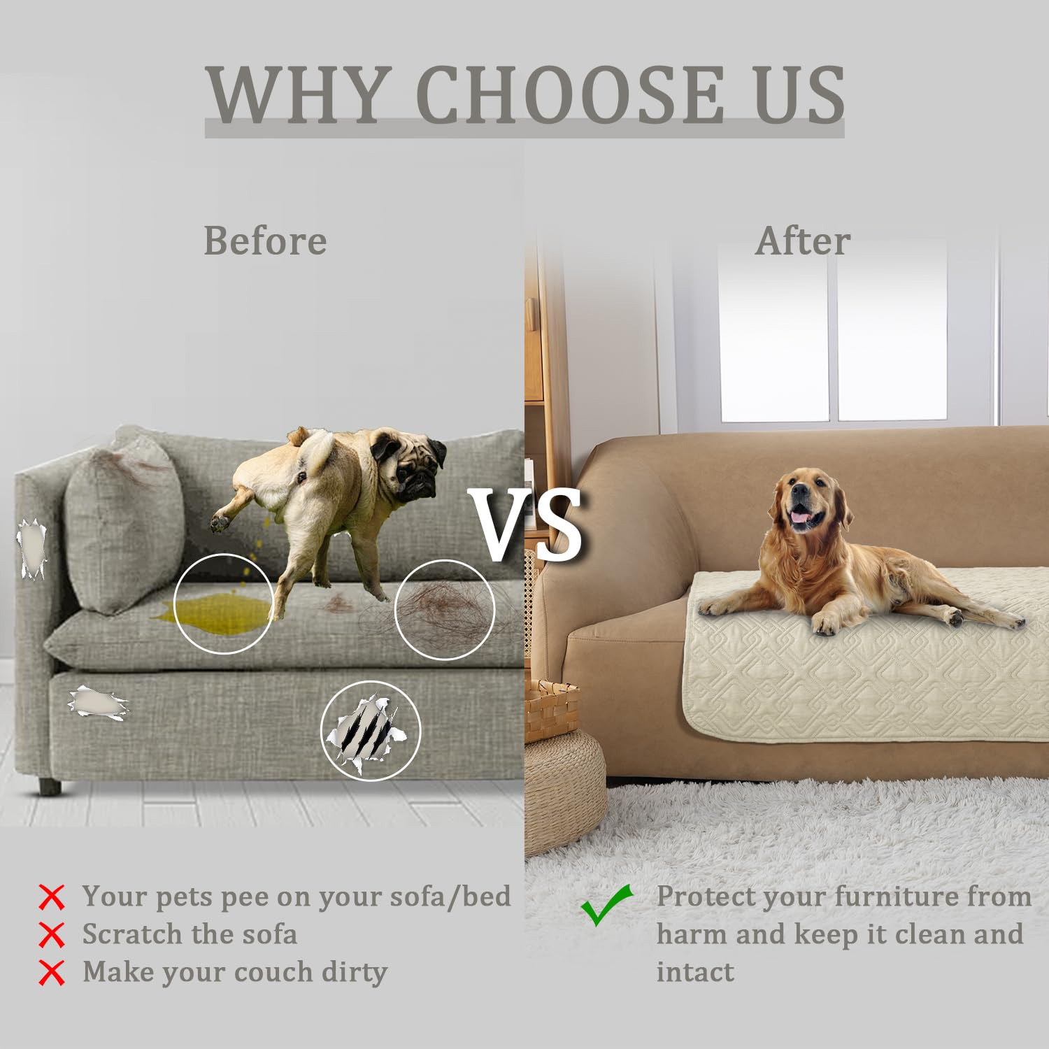Fuguitex Waterproof Dog Bed Cover Dog Blanket For Pet Furniture Bed Couch Sofa Reversible Linen Texture(40''*50'',Cream+ Wheat)