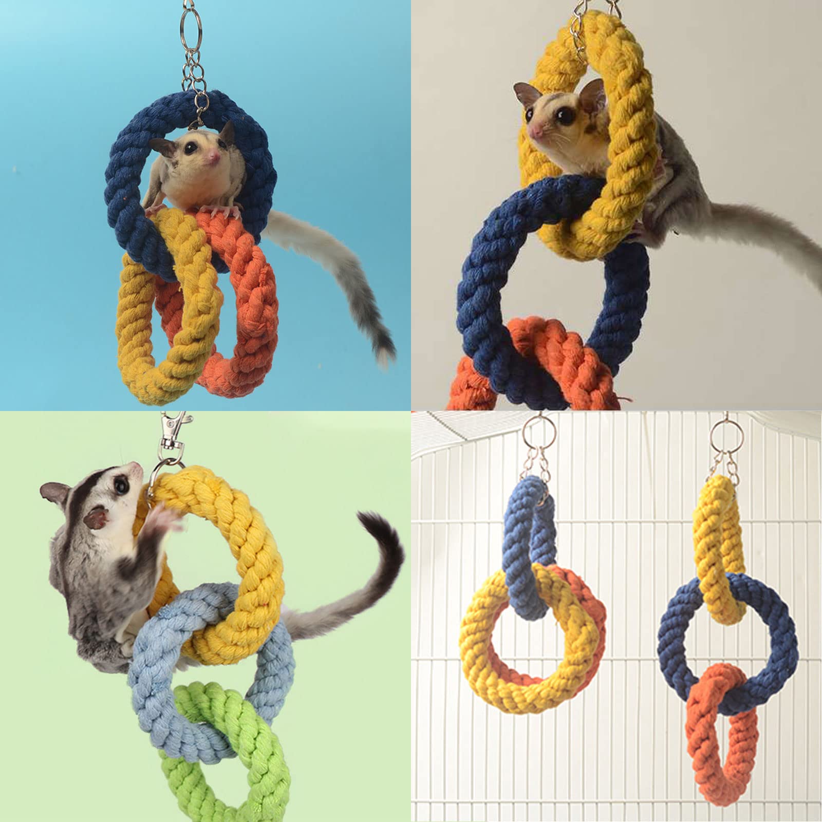 Jwshang 2 Pack Climbing Rope Toys For Sugar Gliders, Chinchillas, Rats, Bird Perch Swing Accessories