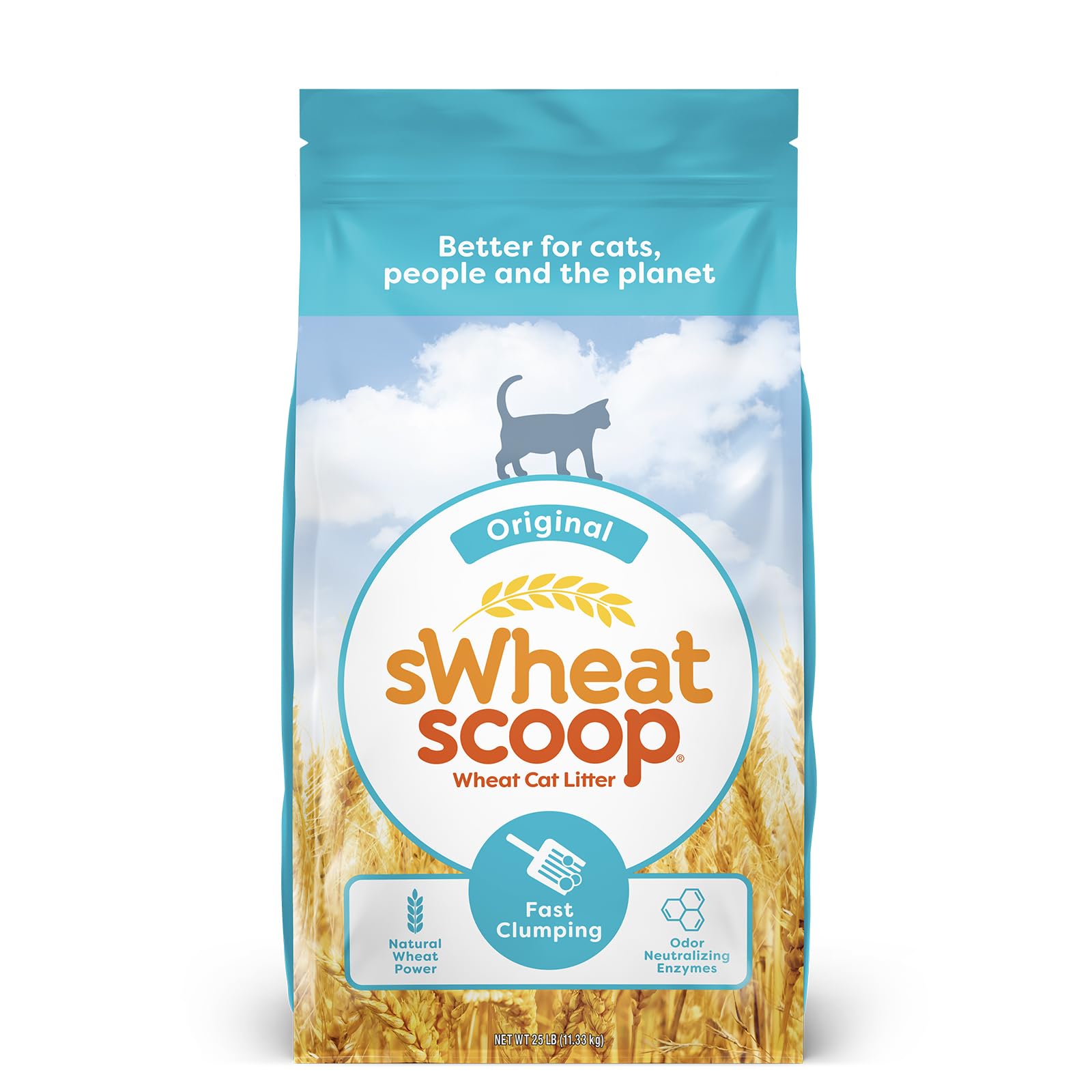Swheat Scoop Natural Wheat Cat Litter, Original, Fast Clumping With Odor Neutralizing Enzymes, 25 Pound Bag