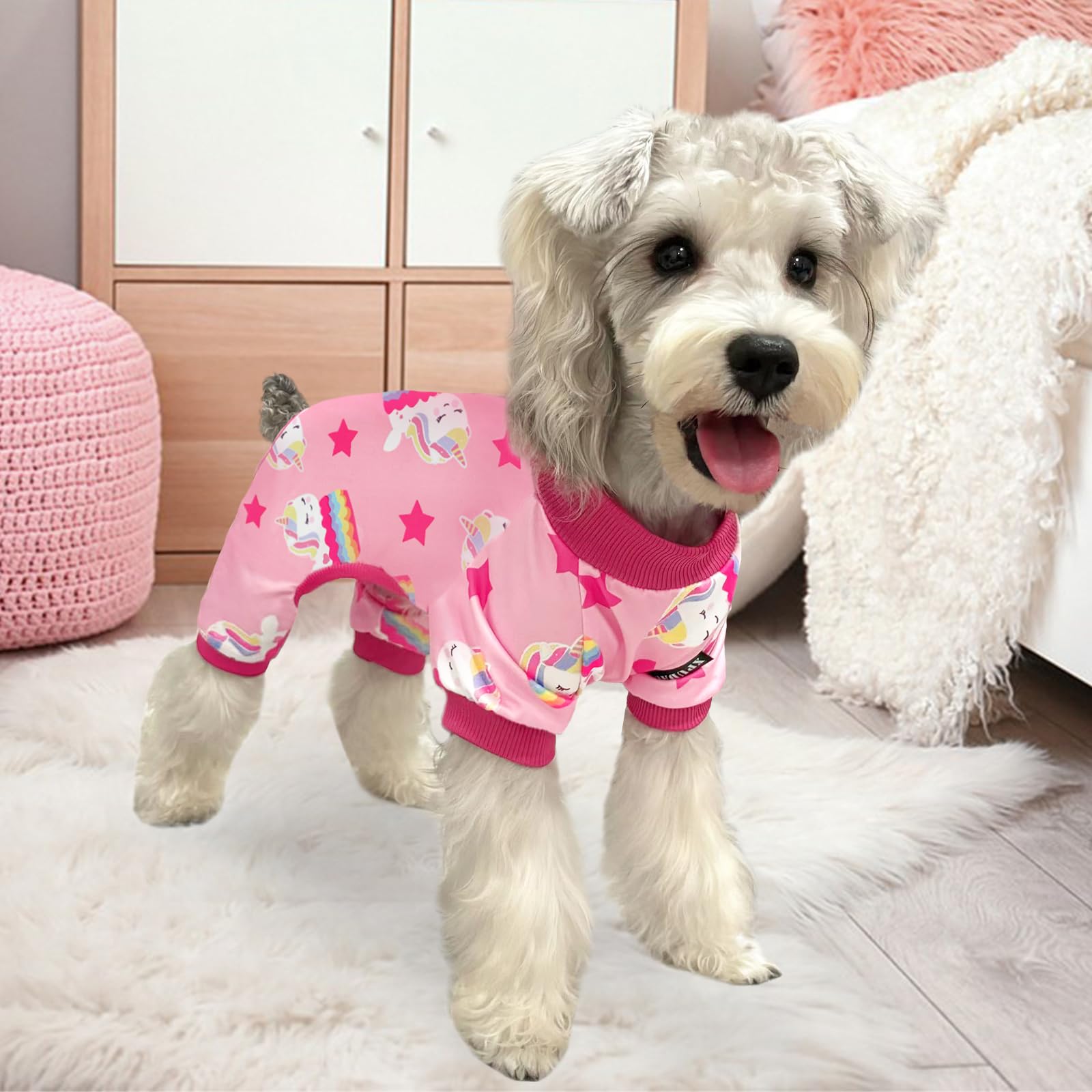 Xpudac 4 Pack Dog Pajamas Soft Strechy Duck Pink Print Puppy Clothes For Small Medium Dogs Girl Boy Cat Apparel-X-Small