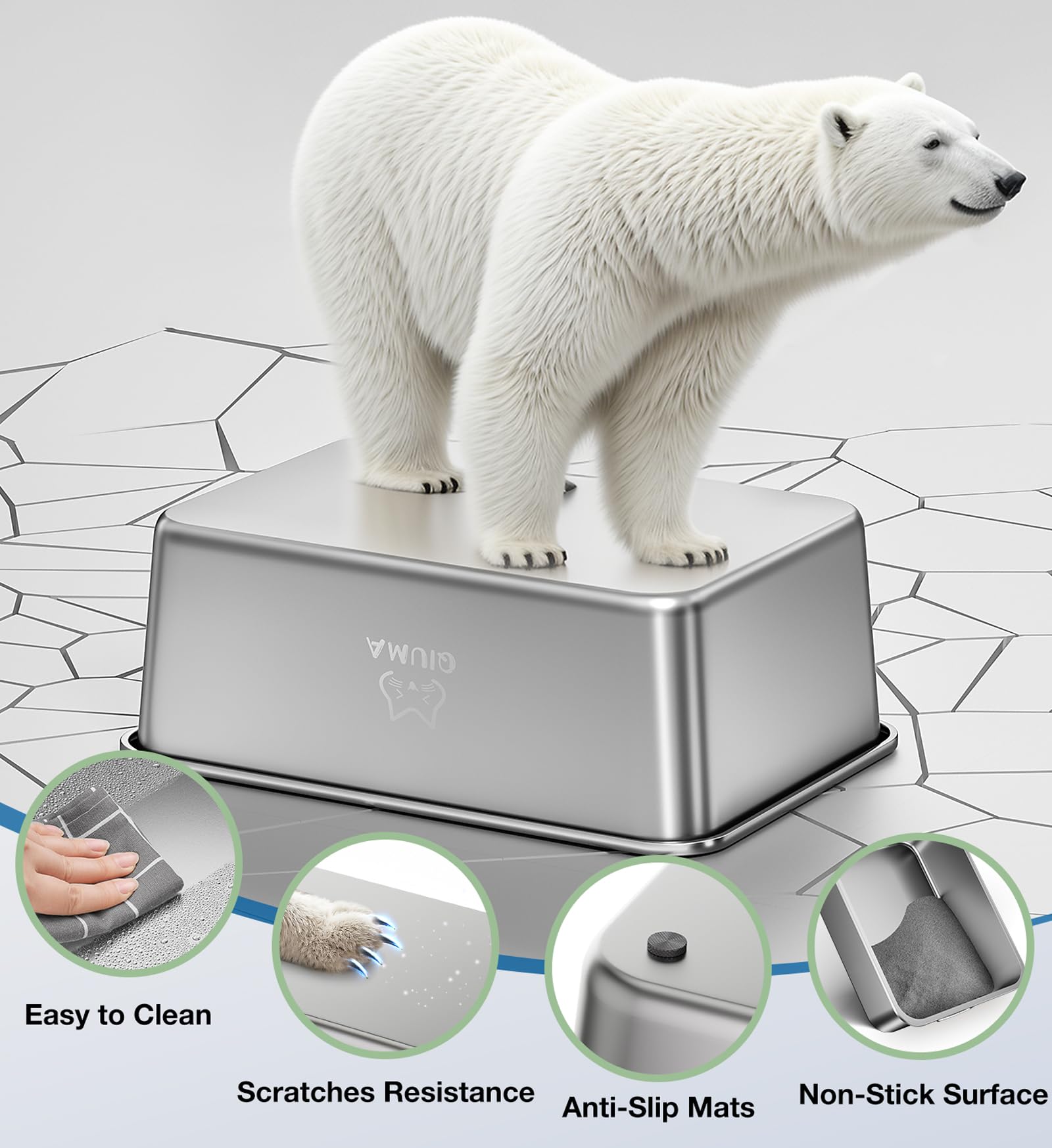Qiuma Stainless Steel Litter Box, Metal Cat Litter Box with High Sides, Odor-Free, Non-Stick, Easy to Clean, 17.6  13.6  6, Idea