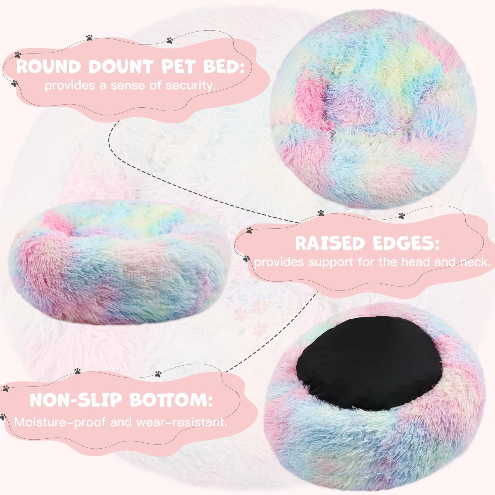 Himax Small Dog Bed, Fluffy Dog Bed With Blanket Attached, Cat Bed Washable, Multi-Colored (20''/26''/35'')