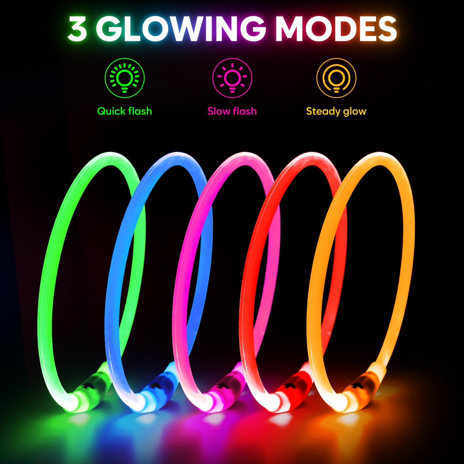 Domagiker Light Up Dog Collar - Waterproof Led Dog Collar Rechargeble, Tpu Cuttable Glow In The Dark Safety Dog Lights For Night