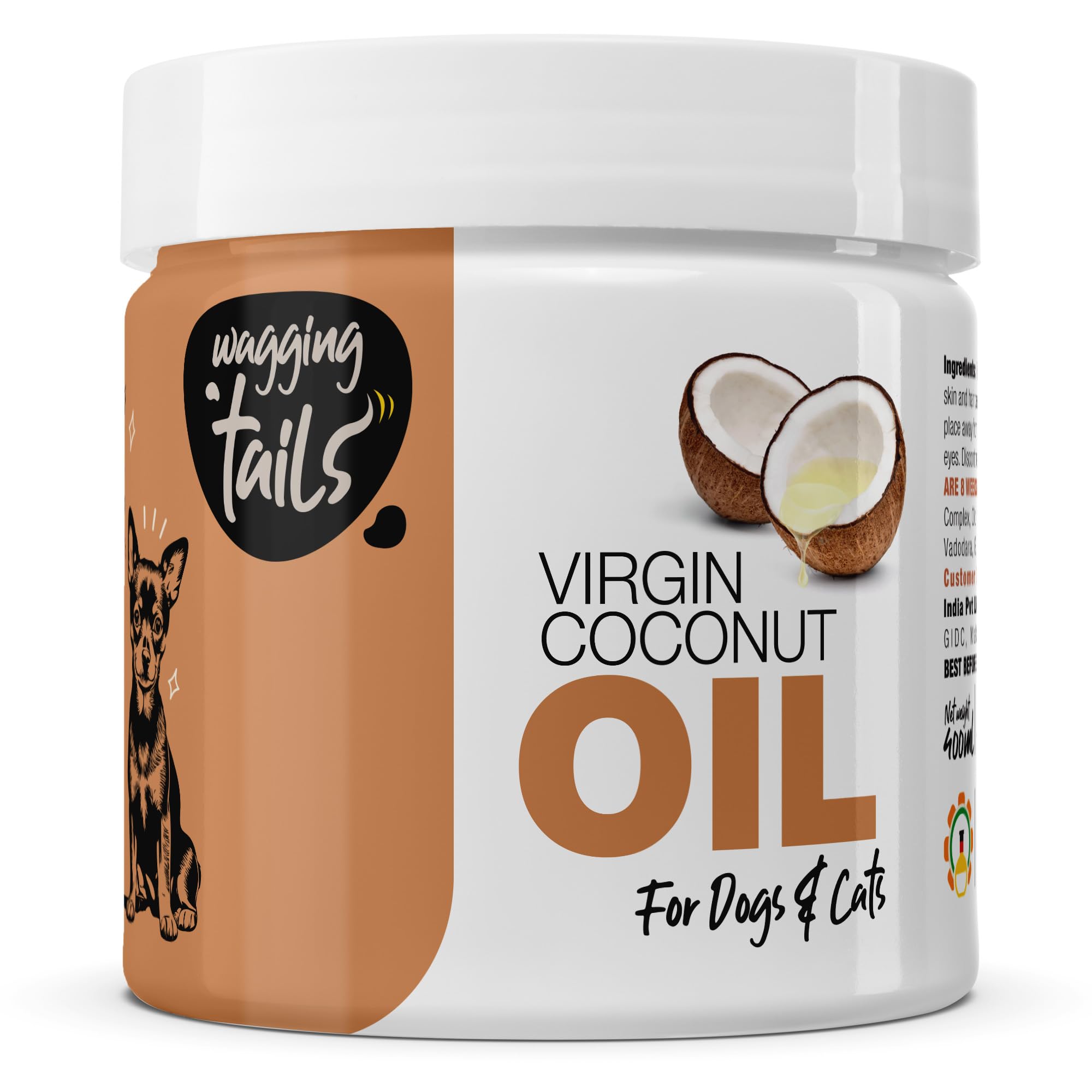 Wagging Tails Virgin Coconut Oil 400 Ml For Dogs, Cats And Pets | Natural Virgin Coconut Oil Use For Gentle Skin Solution | Edib