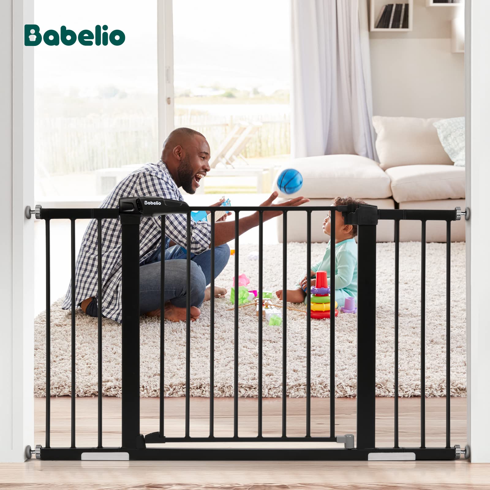 Babelio Baby Gate For Doorways And Stairs, 29-48'' Auto Close Dog/Puppy Gate, Easy Install, Pressure Mounted, No Drilling, Safety Gate W/Door For Child And Pets, 2 Pack Black