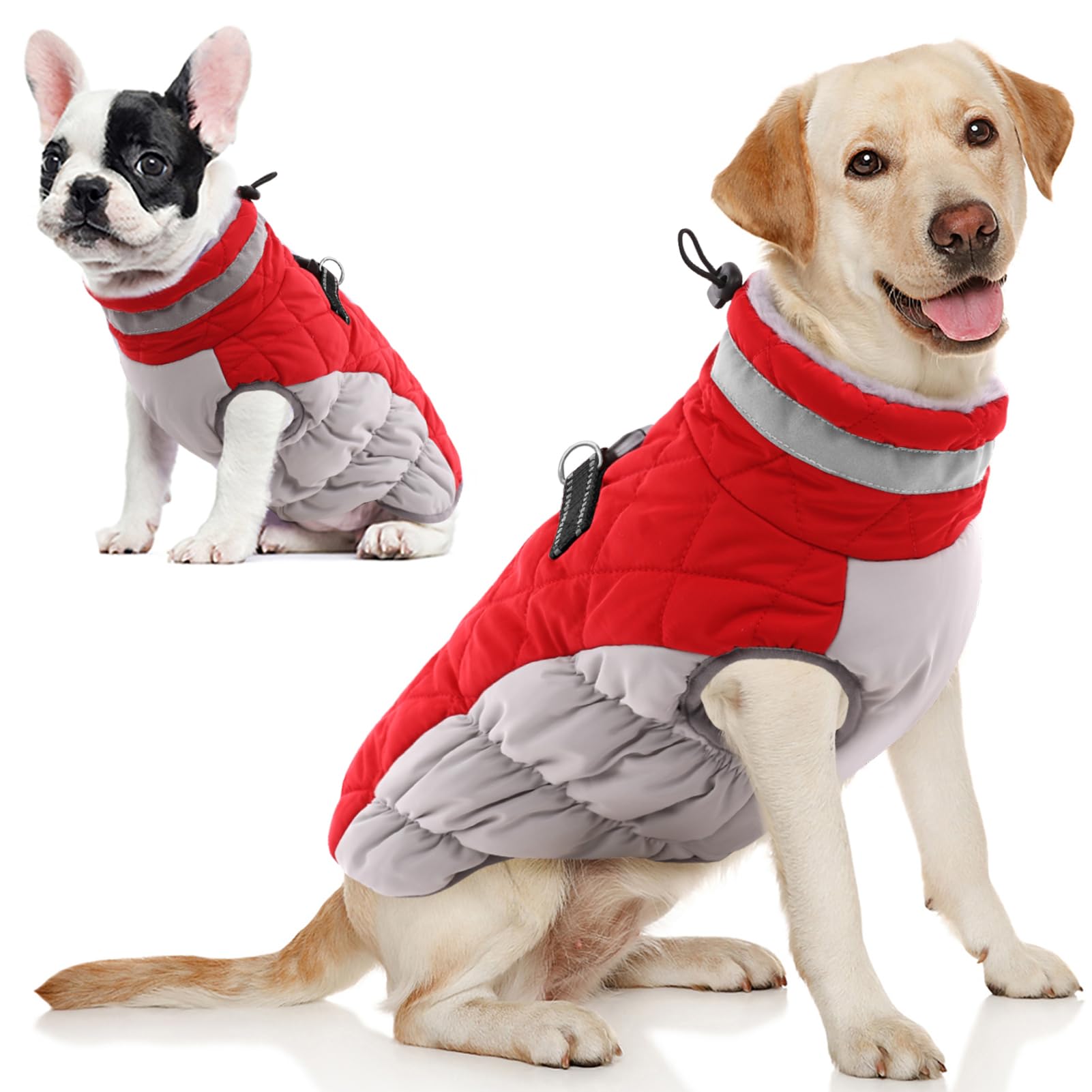 Aofitee Dog Coat, Warm Dog Winter Coat, Reflective Cold Weather Dogs Puffer Jacket With Harness Built In, Waterproof Pet Fleece 