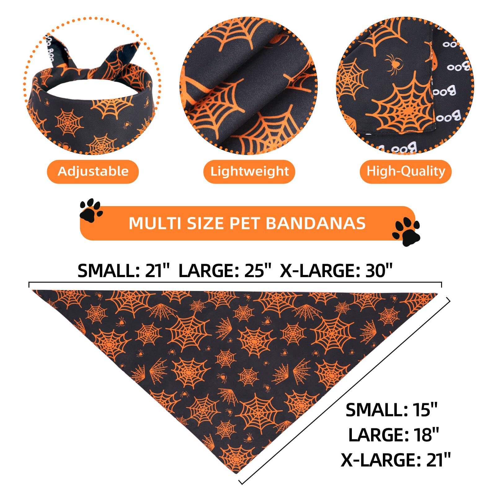 Gofshy Halloween Dog Bandanas Small 2Pcs, Reversible Triangle Dog Scarfs With Pumpkin, Spide, Bat, Ghost, Fall Puppy Bandanas Bi