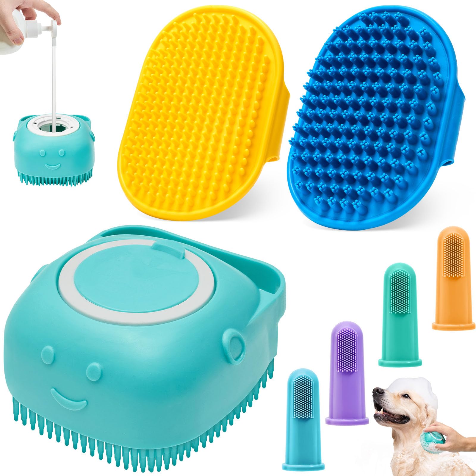 Robatun Dog Bath Brush Pet Massage Shampoo Brush Dog Scrubber For Dog Washing Brush Scrubber Pet Bath Massage Brush With Soft Si