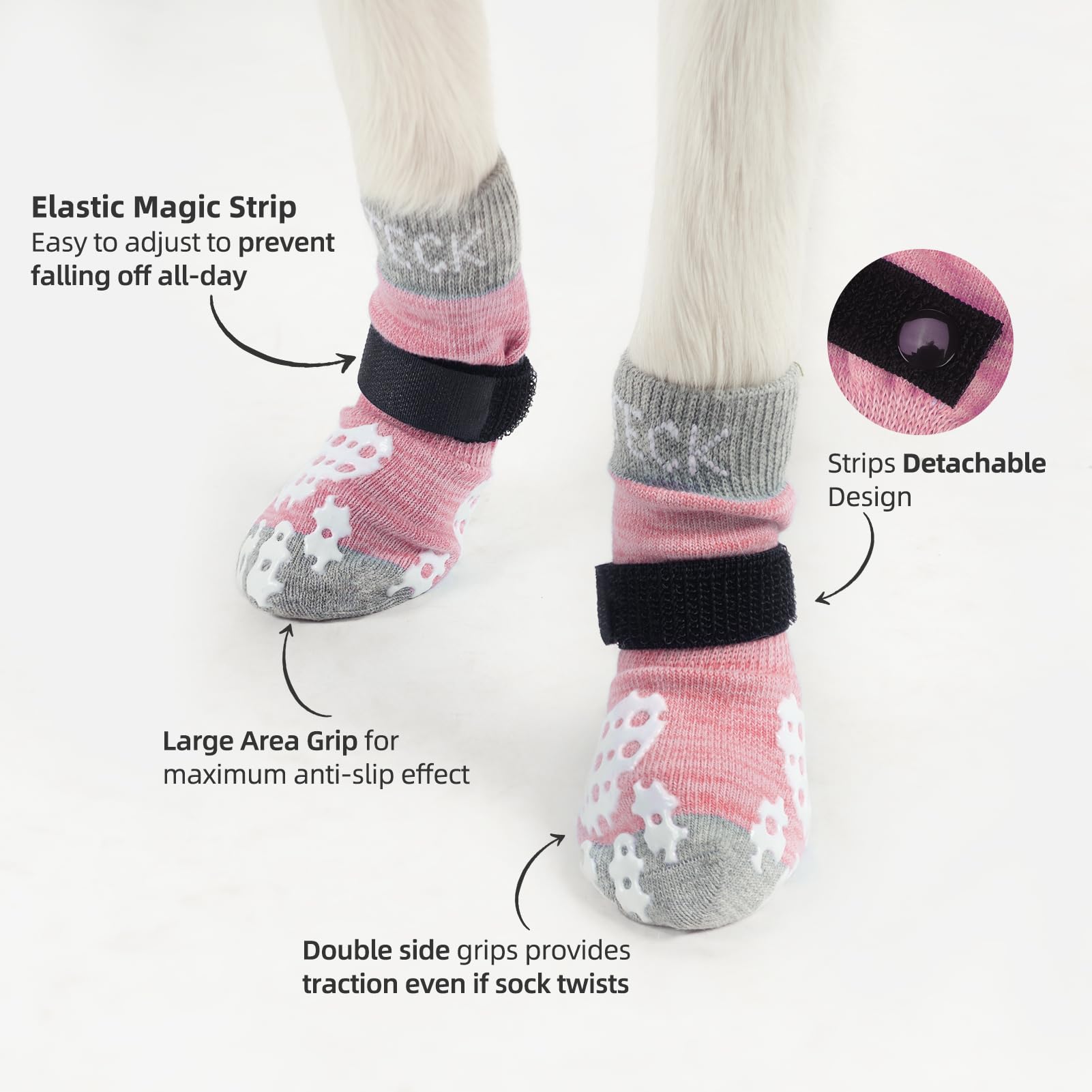 Pupteck Anti-Slip Dog Socks With Double Sides Grips For Small Medium Large Dogs Hardwood Floors Prevents Licking, Dog Shoes For