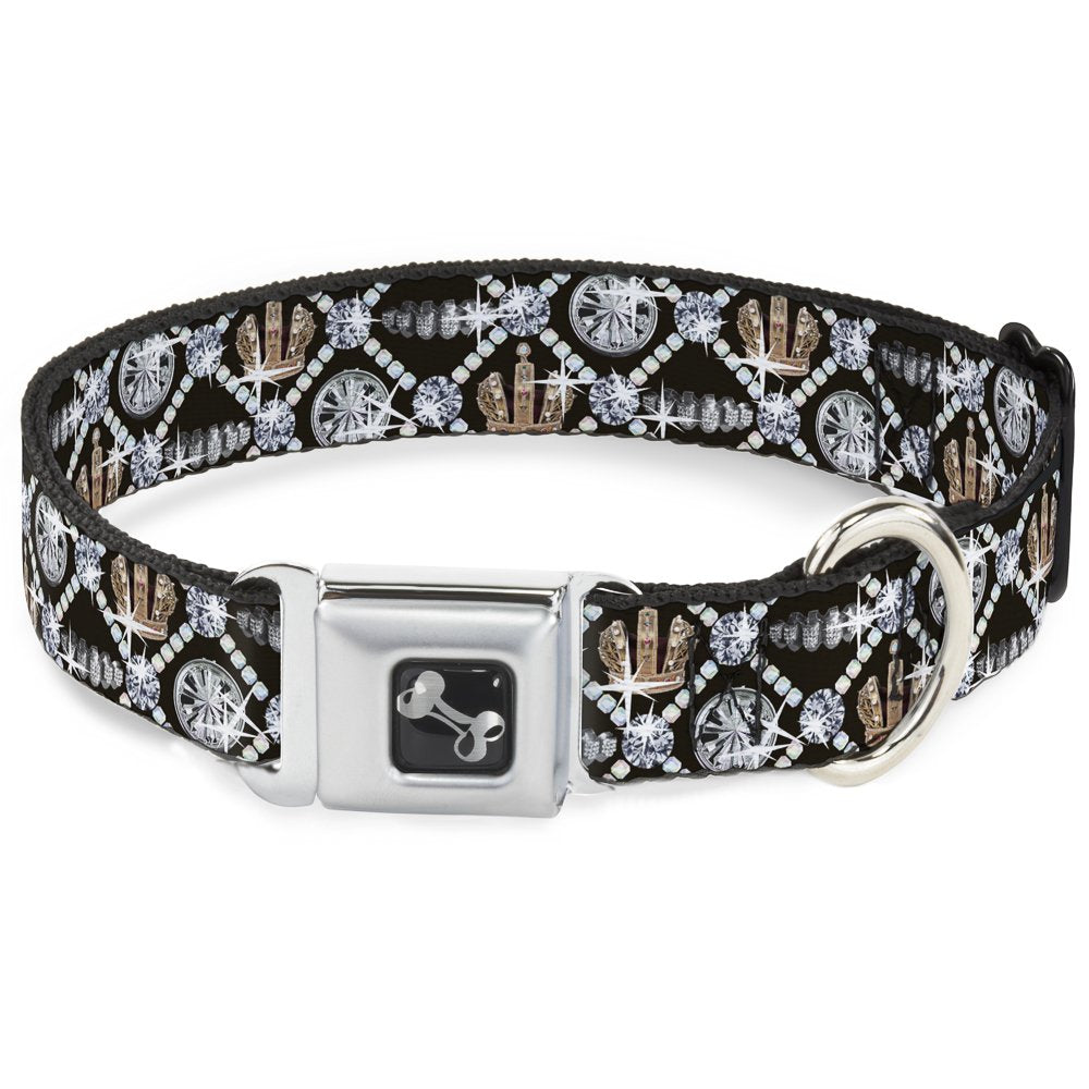 Buckle-Down Seatbelt Buckle Dog Collar - Bling - 1' Wide - Fits 11-17' Neck - Medium