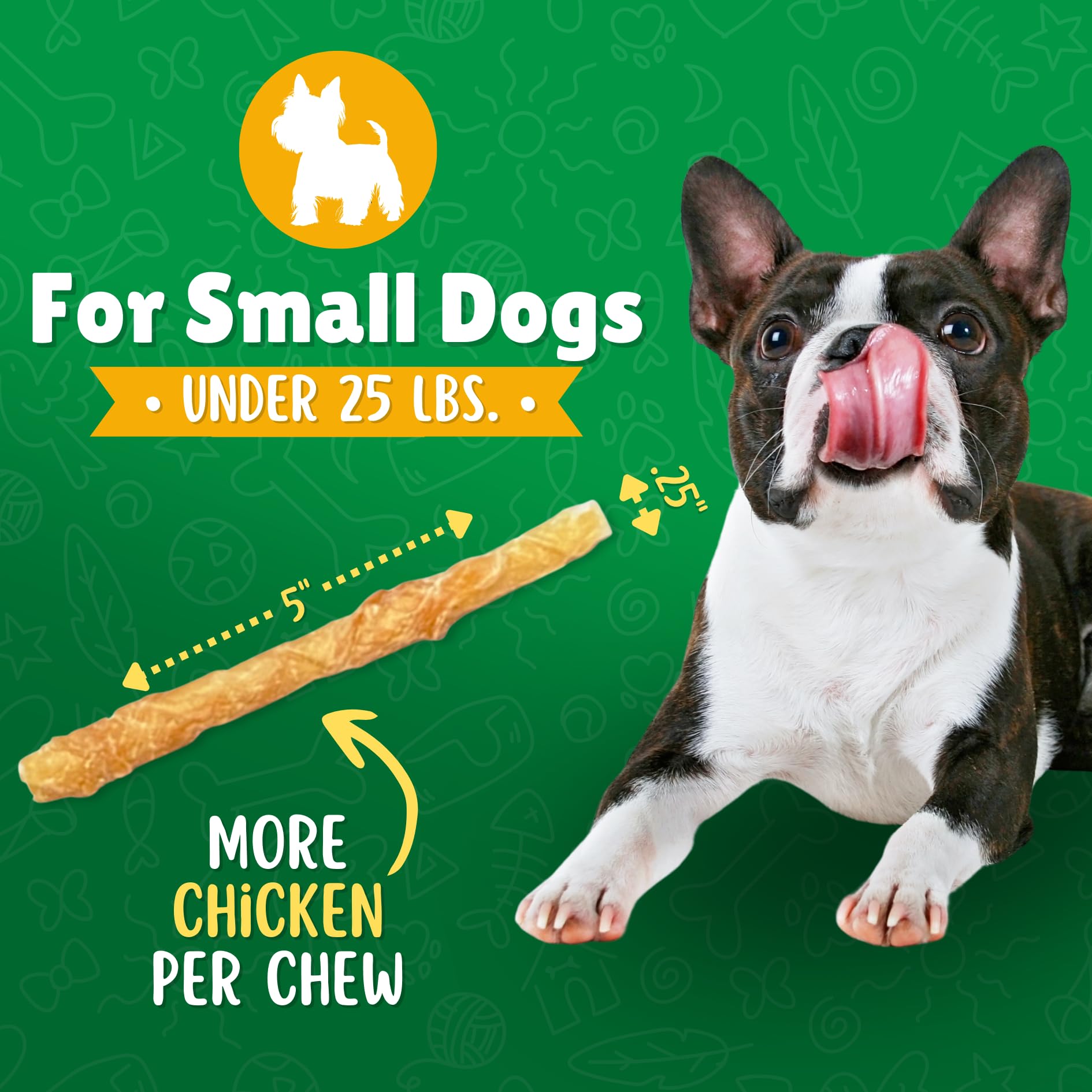 Lucky Premium Treats Chicken Wrapped Dog Treats - USA Made Raw Hide Sticks for Small & Toy Size Dogs - Long Lasting, Preservativ